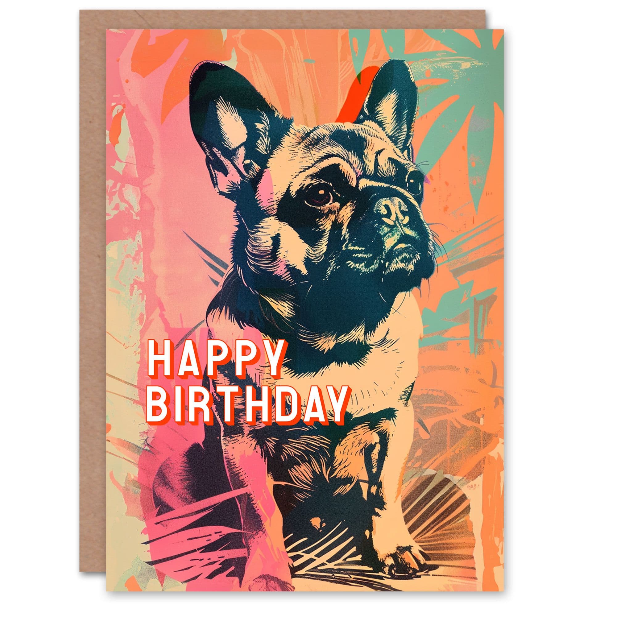 Artery8 Birthday Card French Bulldog Dog Lover Pet Funky Portrait For Him Dad Brother Son Papa Grandad Greeting Card