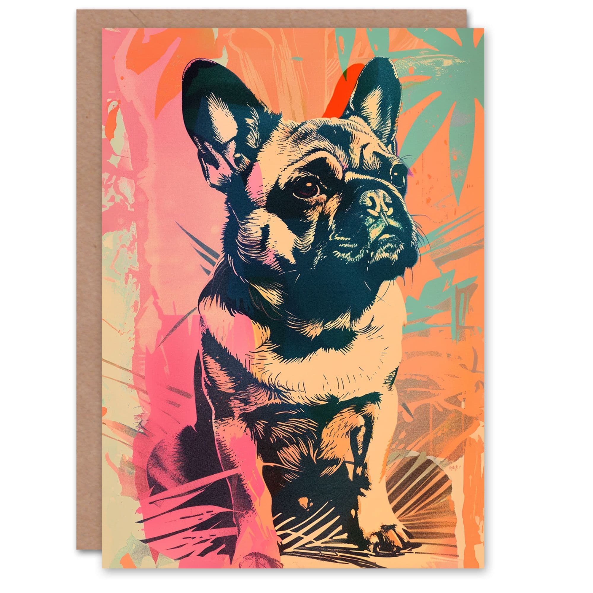 Artery8 Birthday Card French Bulldog Pet Funky Portrait Dog Lover For Him Dad Brother Son Papa Grandad Greeting Card