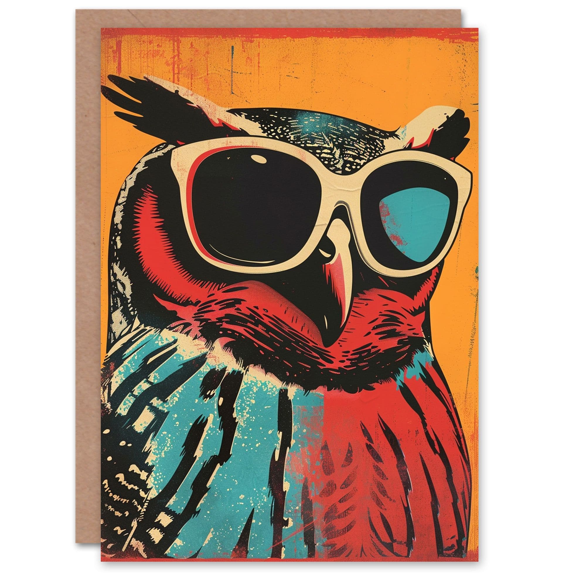 Birthday Card Great Horned Owl Sunglasses Design Him Dad Brother Son Papa Grandad Greeting Card