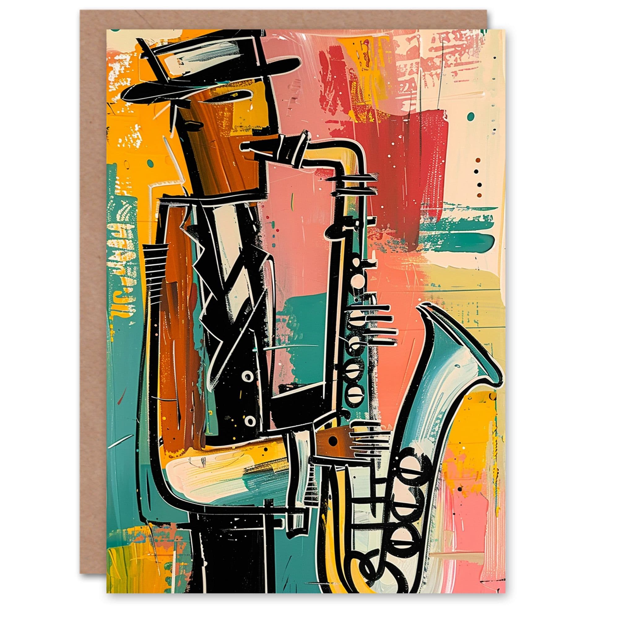 Birthday Card Abstract Jazz Music Saxophone Player Him Dad Brother Son Papa Grandad Greeting Card