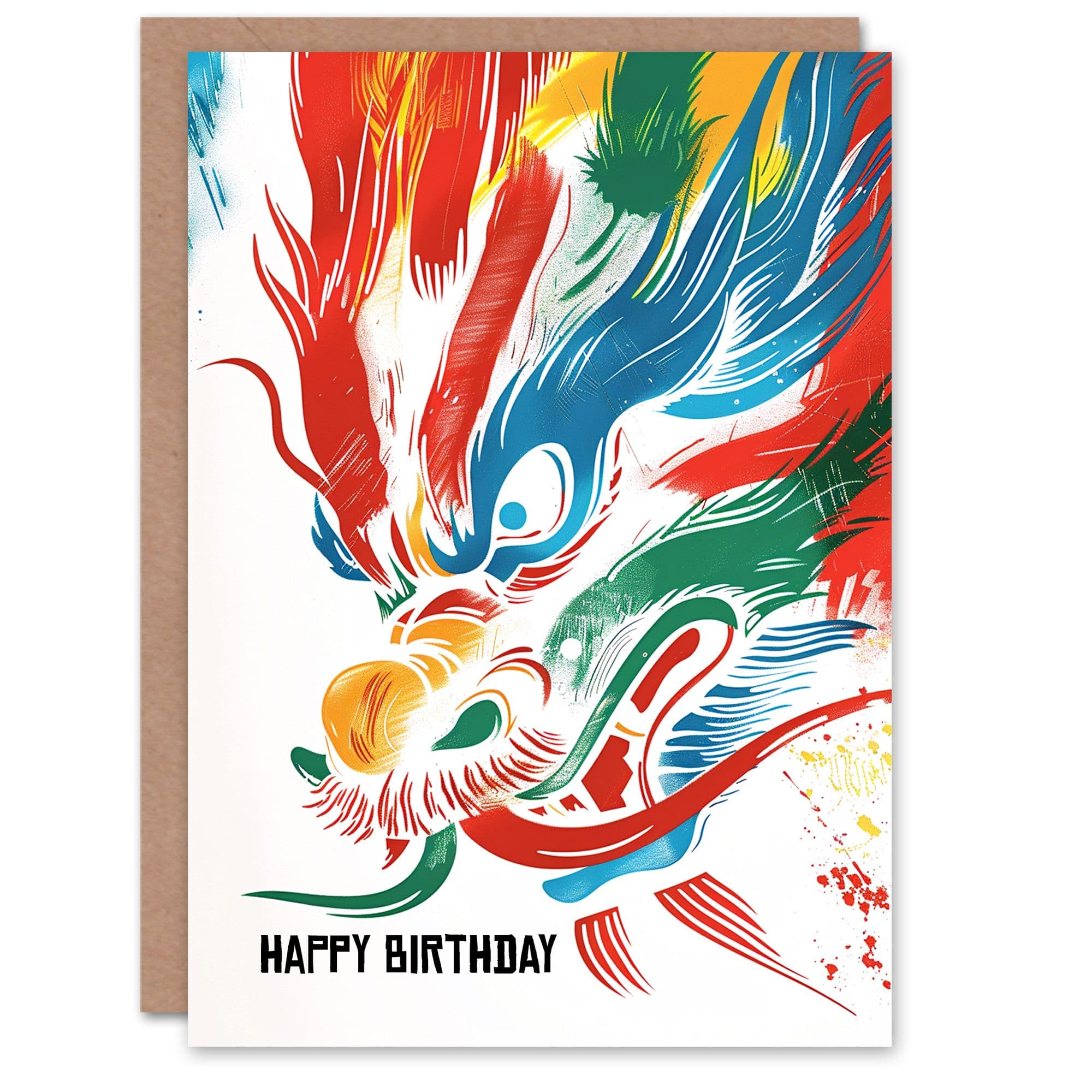 Birthday Card Chinese Dragon Head Bright Colourful Painting Him Dad Brother Son Papa Grandad Greeting Card