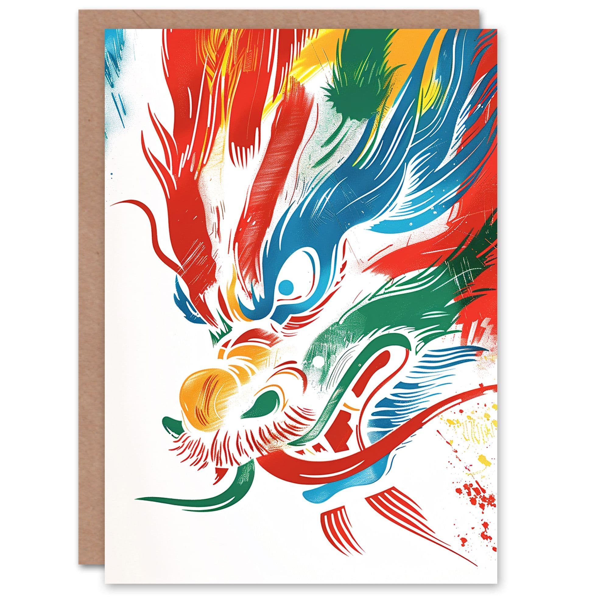 Birthday Card Colourful Chinese Dragon Head Bright Painting Him Dad Brother Son Papa Grandad Greeting Card