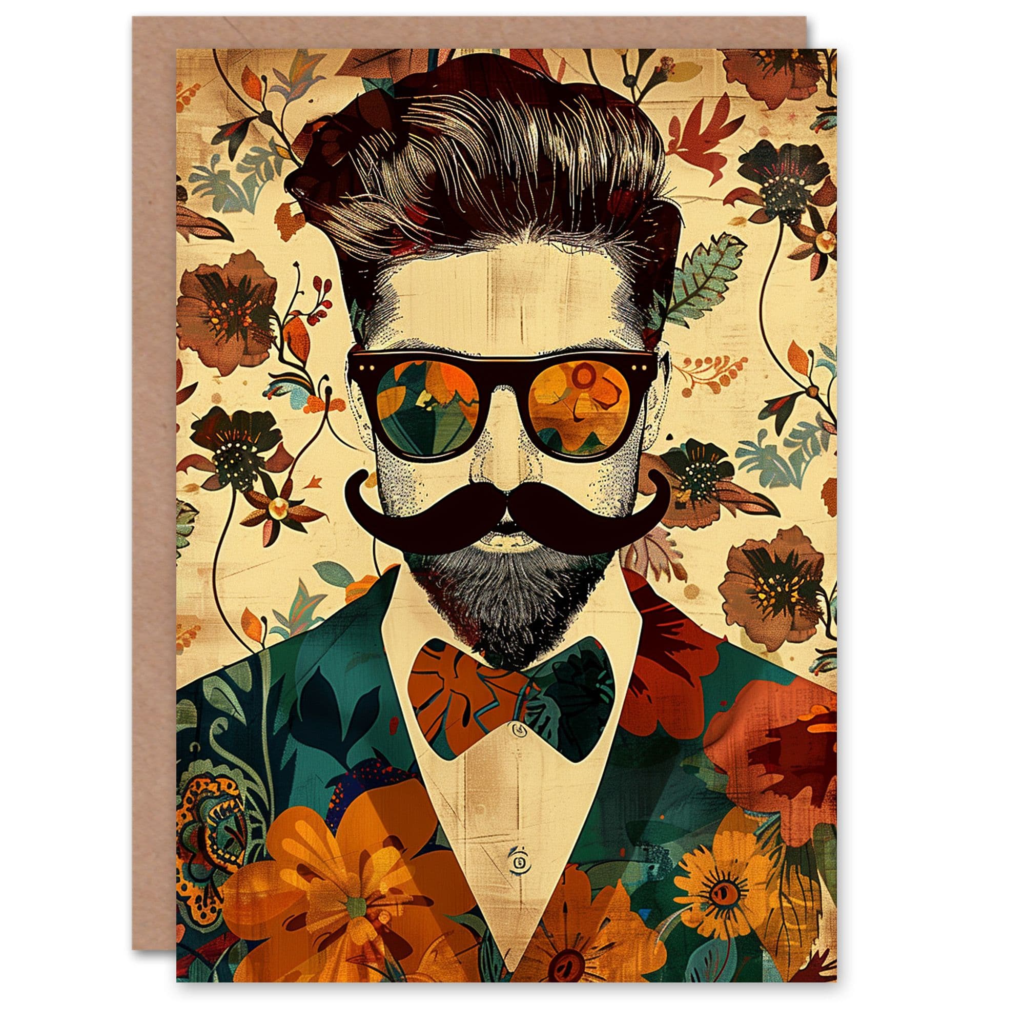 Artery8 Birthday Card Dapper Man Floral Suit Hipster Botanical Portrait For Him Dad Brother Son Papa Grandad Greeting Card