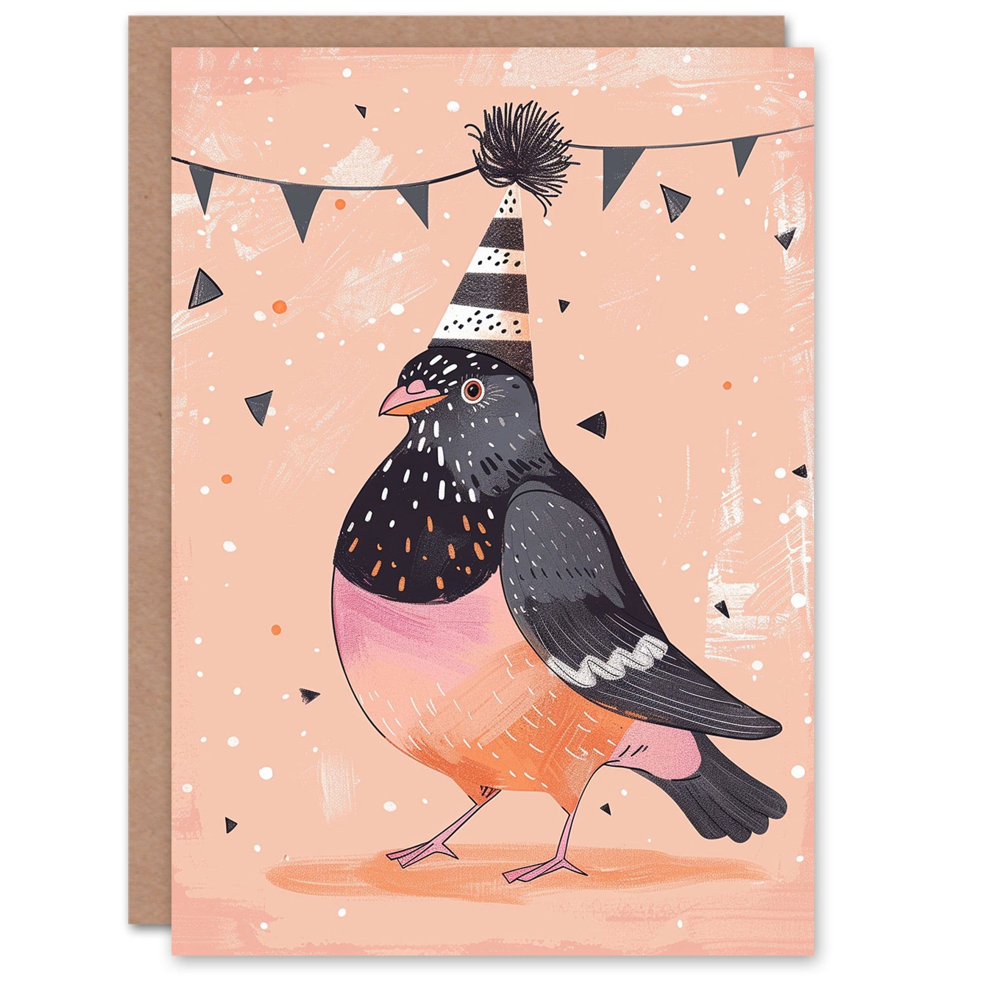 Birthday Card Cute Pigeon Bird Party Hat Him Dad Brother Son Papa Grandad Greeting Card