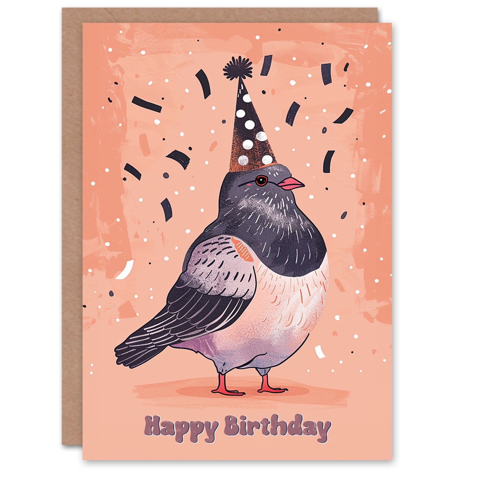 Birthday Card Cute Chubby Pigeon Bird Party Hat Him Dad Brother Son Papa Grandad Greeting Card