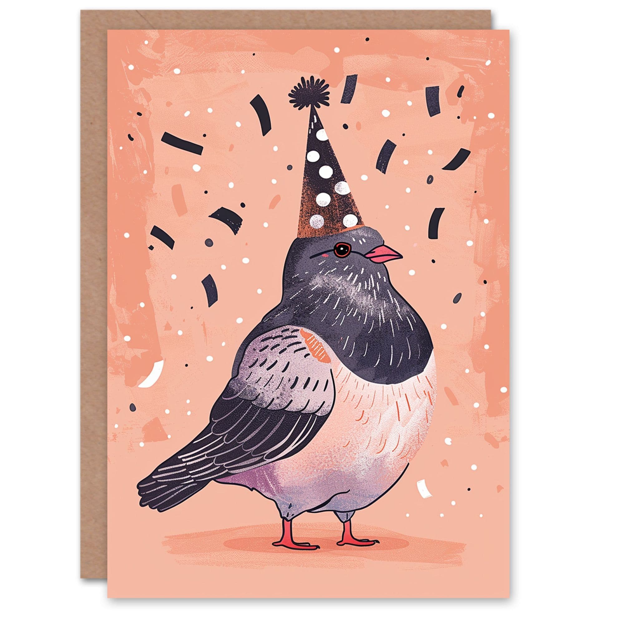 Birthday Card Chubby Pigeon Cute Bird Party Hat Him Dad Brother Son Papa Grandad Greeting Card
