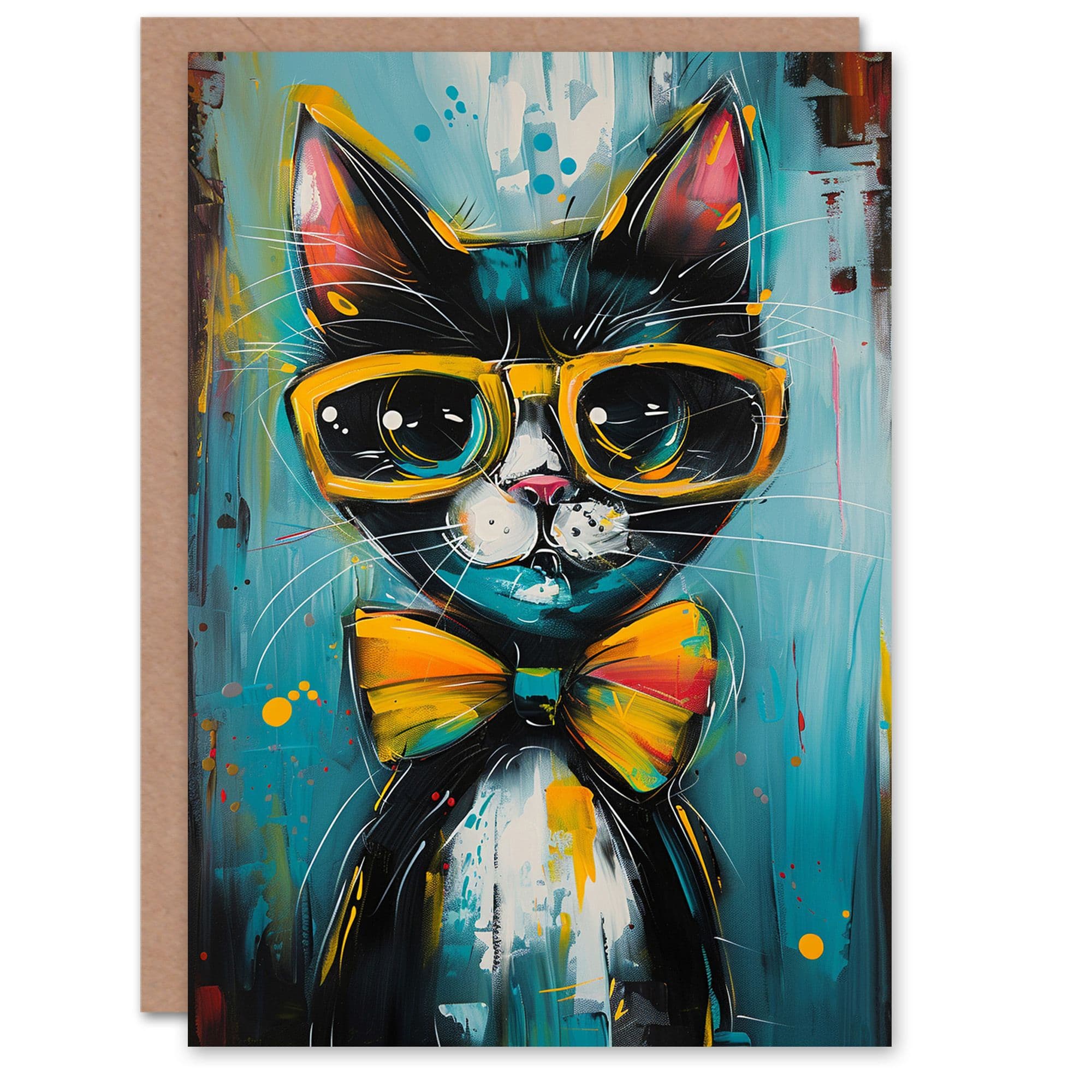 Birthday Card Tuxedo Cat Lover Nerdy Glasses Pet Bow Tie Greeting Card