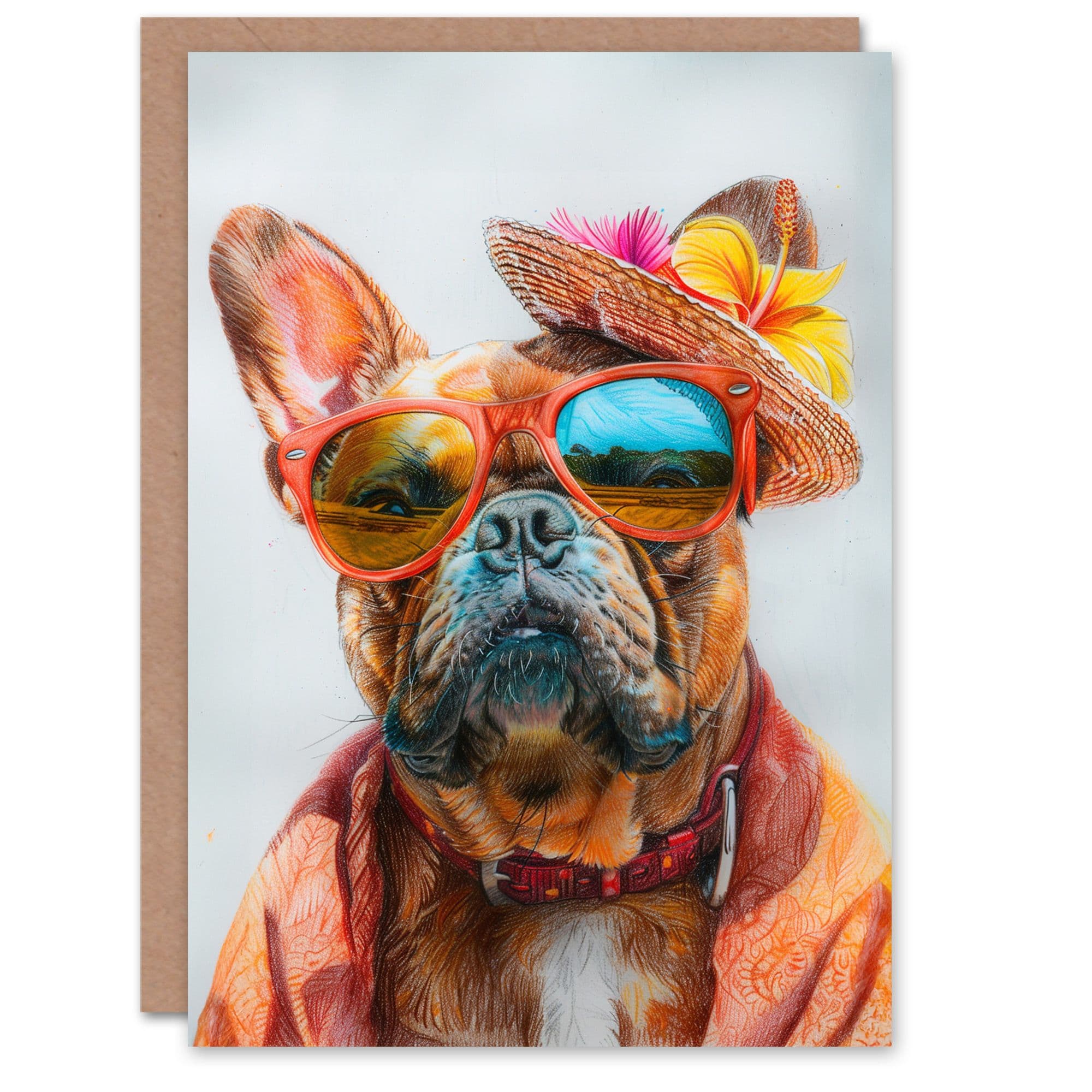 Artery8 Birthday Card Tropical Vacation Portrait French Bulldog Lover For Him Dad Brother Son Papa Grandad Greeting Card