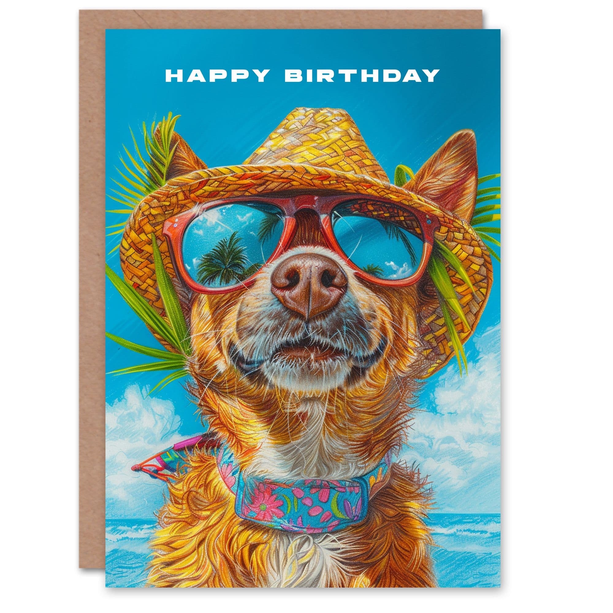 Birthday Card Dog Lover Fun Tropical Vacation Portrait Him Dad Brother Son Papa Grandad Greeting Card