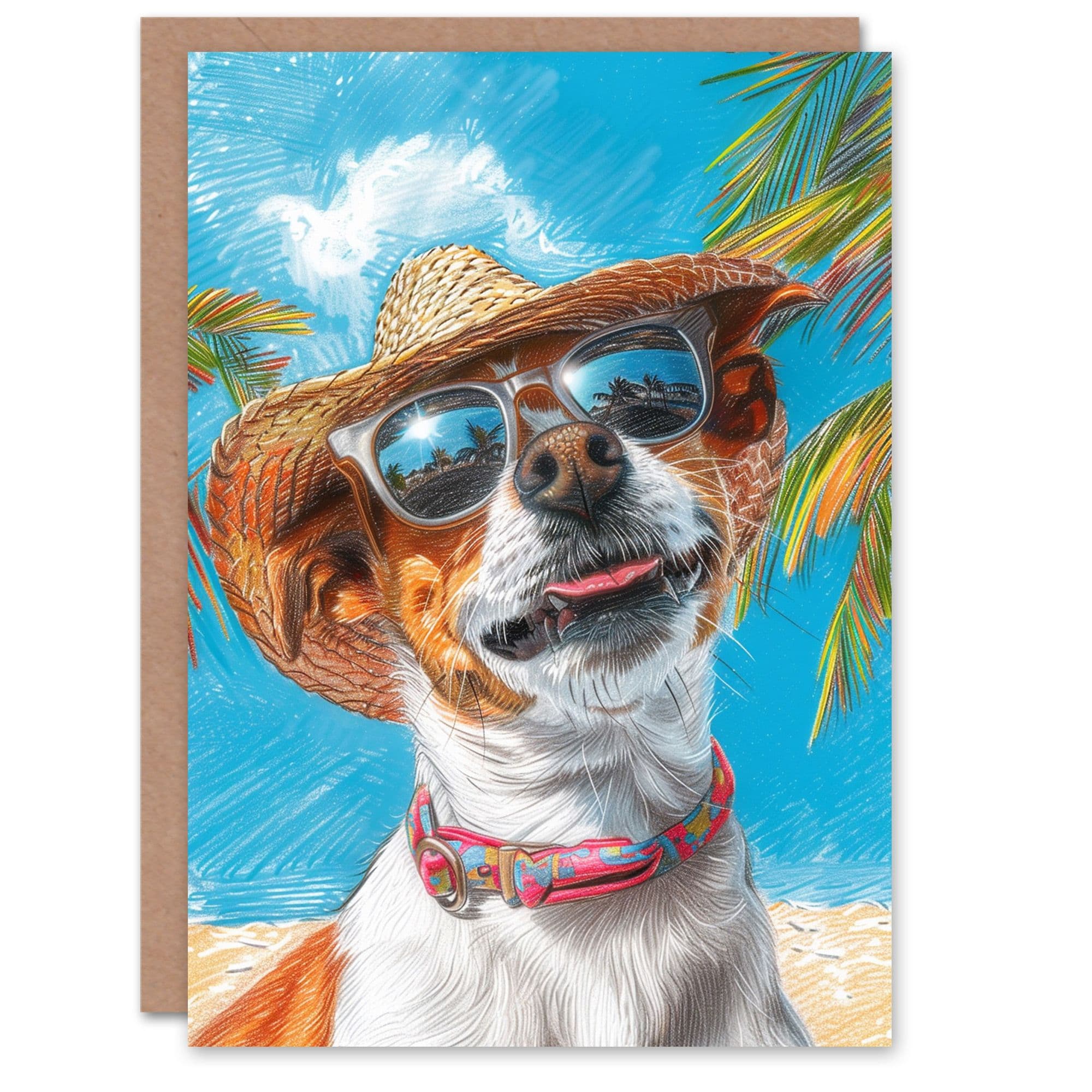Artery8 Birthday Card Tropical Vacation Portrait Jack Russell Dog Lover For Him Dad Brother Son Papa Grandad Greeting Card
