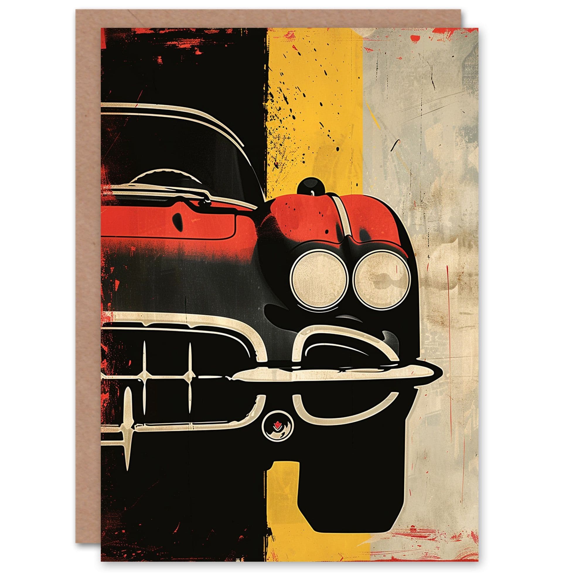 Artery8 Birthday Card Sports Car Front View Headlights Bumper Grunge For Him Dad Brother Son Papa Grandad Greeting Card