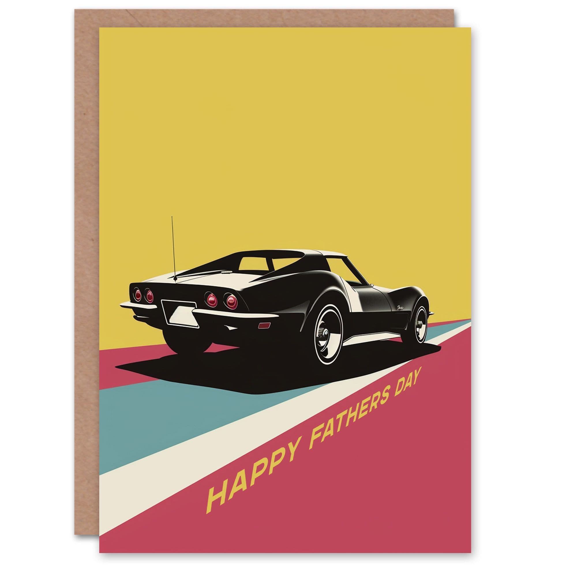 Artery8 Father's Day Card Sports Car Modern Geometric Colour Block Design For Dad Father Greeting Card