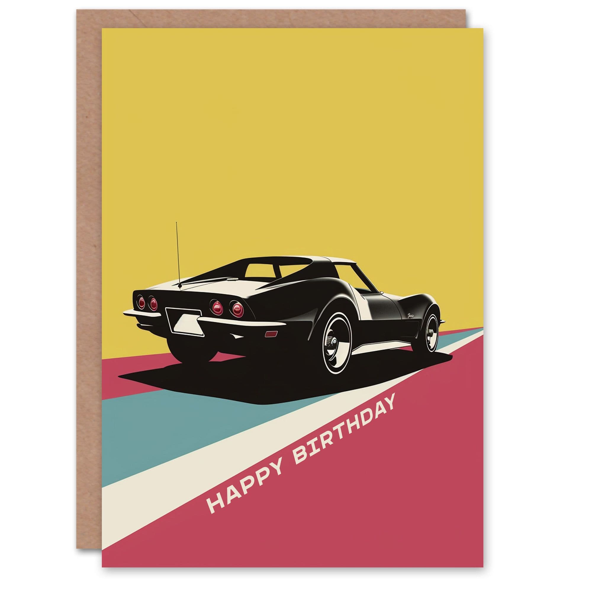 Birthday Card Sports Car Modern Geometric Block Design Him Dad Brother Son Papa Grandad Greeting Card