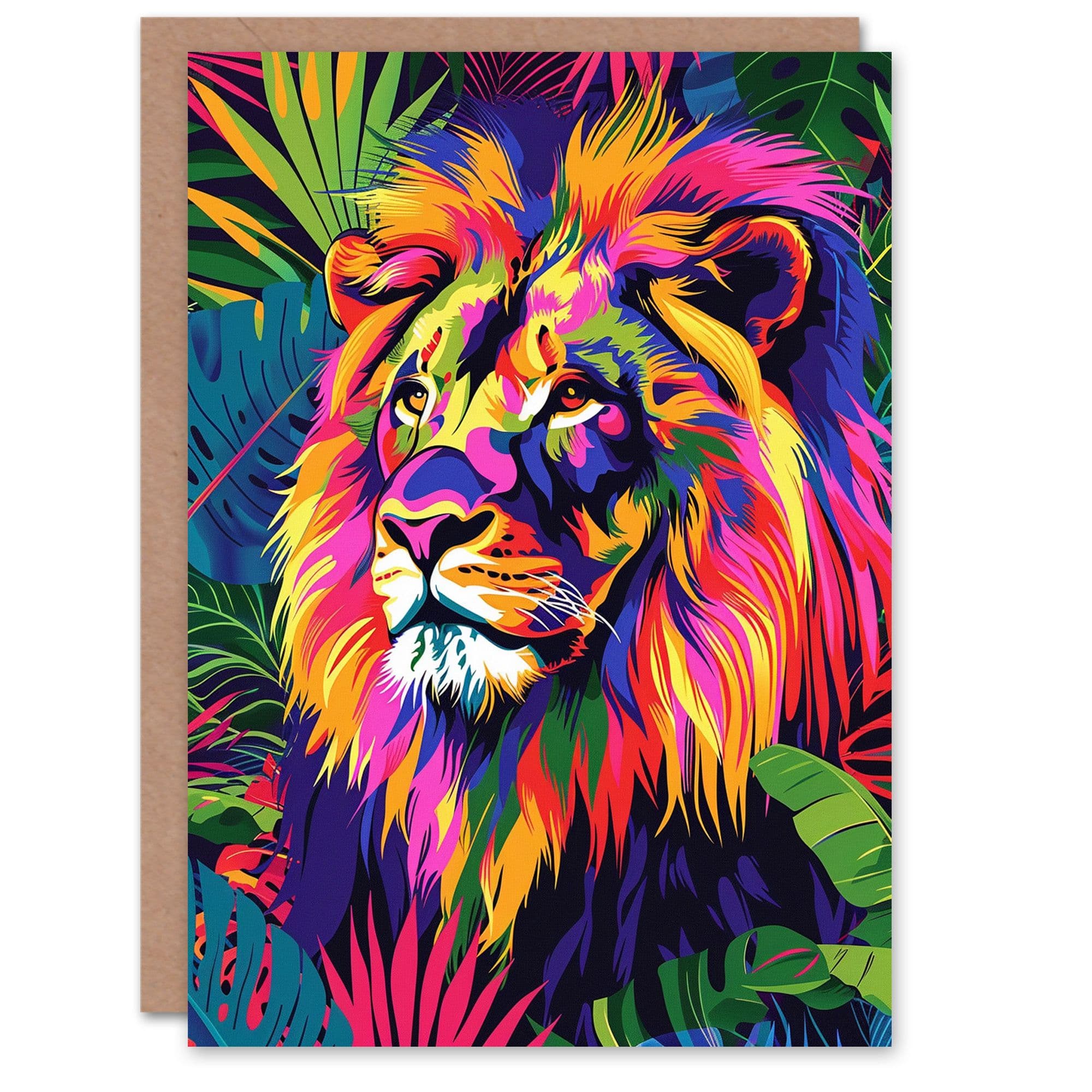 Birthday Card Jungle Lion Colourful Vibrant Design Him Dad Brother Son Papa Grandad Greeting Card