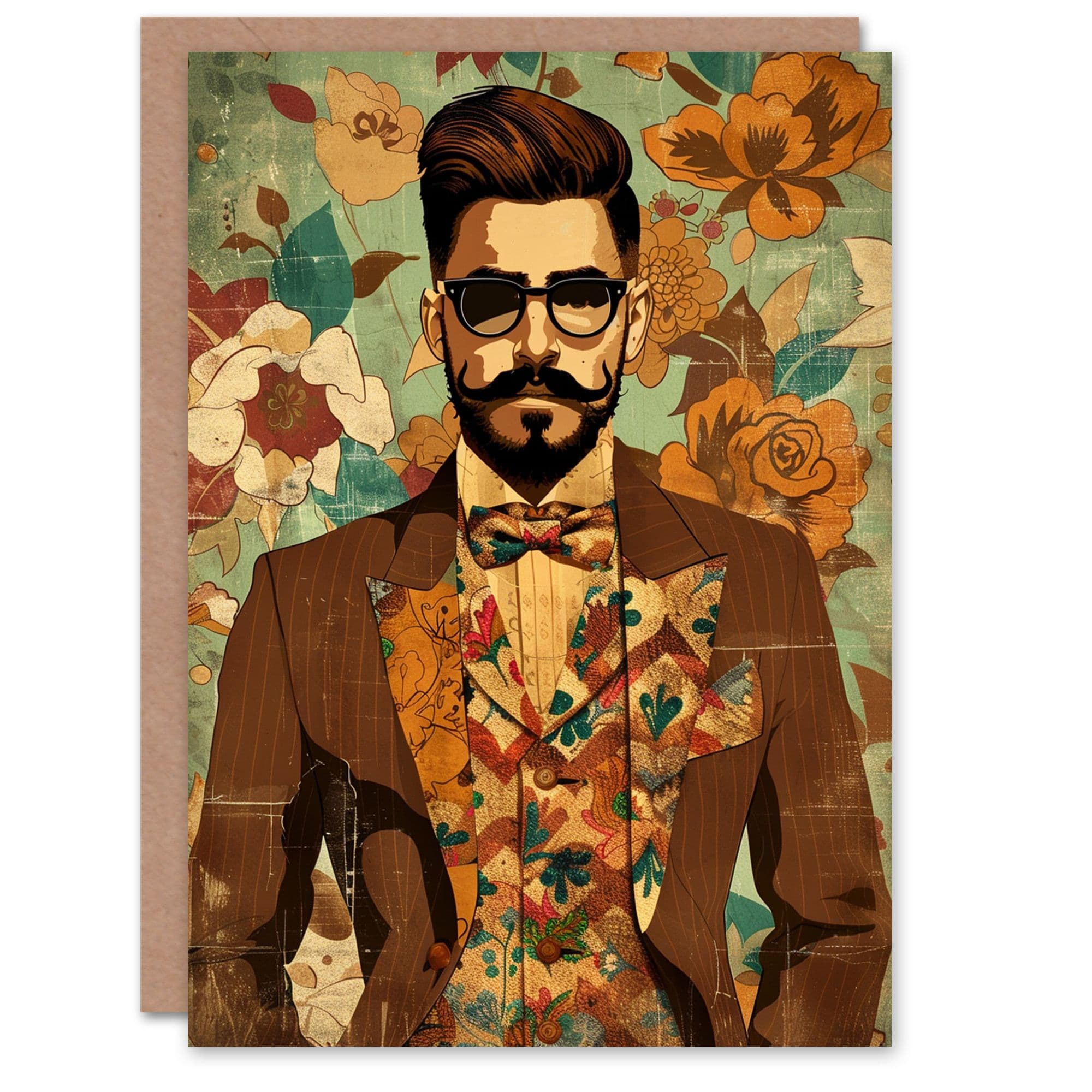 Birthday Card Dapper Man Floral Pinstripe Suit Gentleman Him Dad Brother Son Papa Grandad Greeting Card