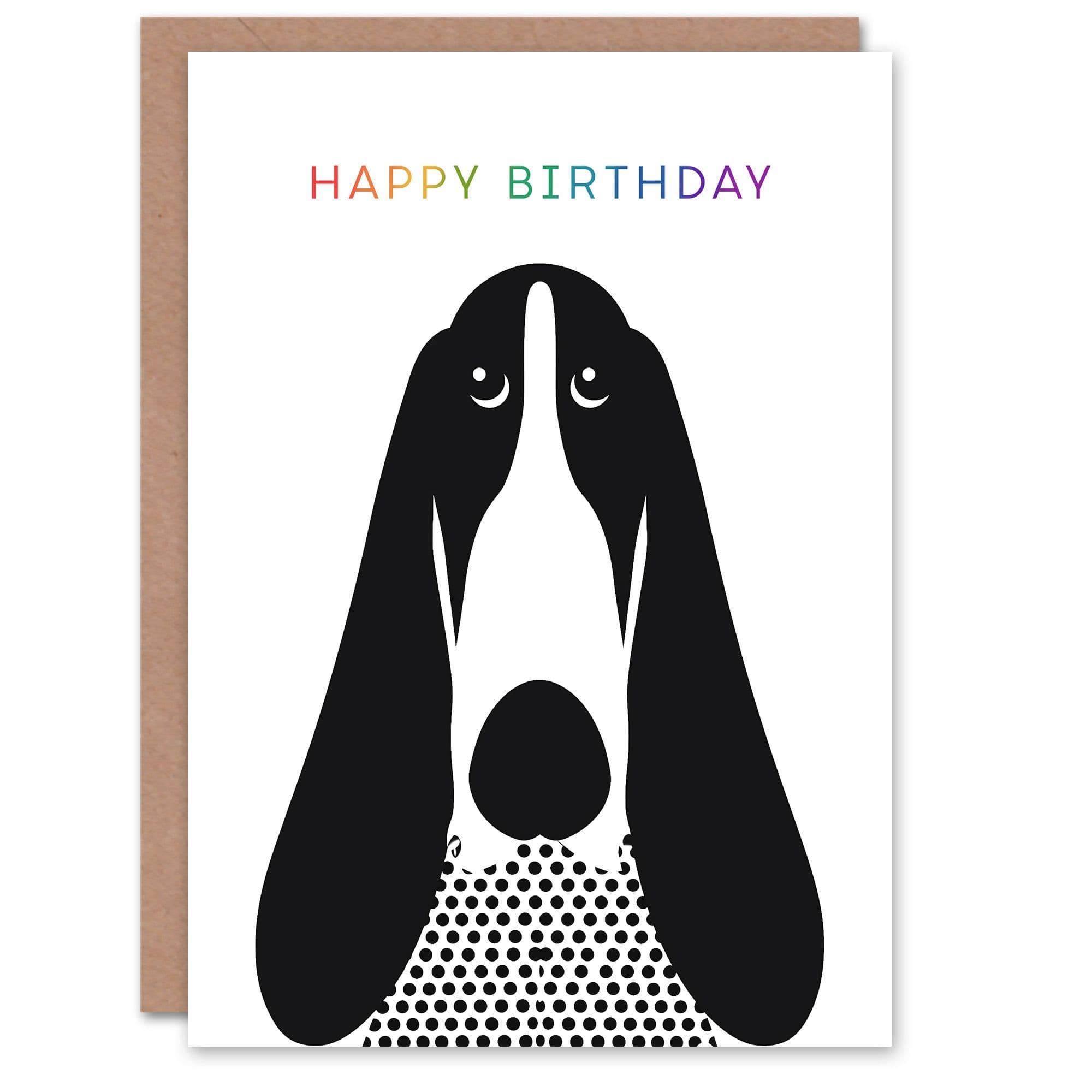 Artery8 Birthday Card Basset Hound Dog Lover Simple Modern Design For Him Dad Brother Son Papa Grandad Greeting Card