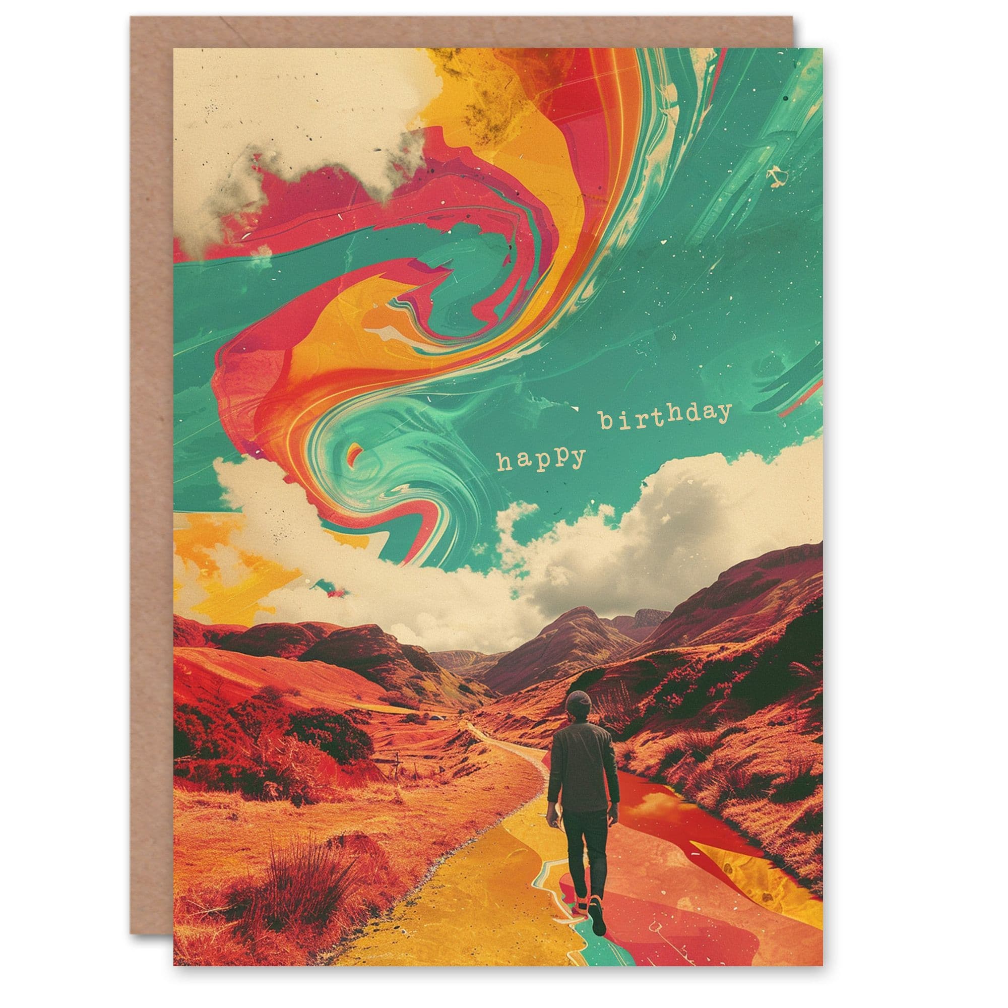 Birthday Card Nature Trail Hike Colourful Psychedelic Collage Him Dad Brother Son Papa Grandad Greeting Card