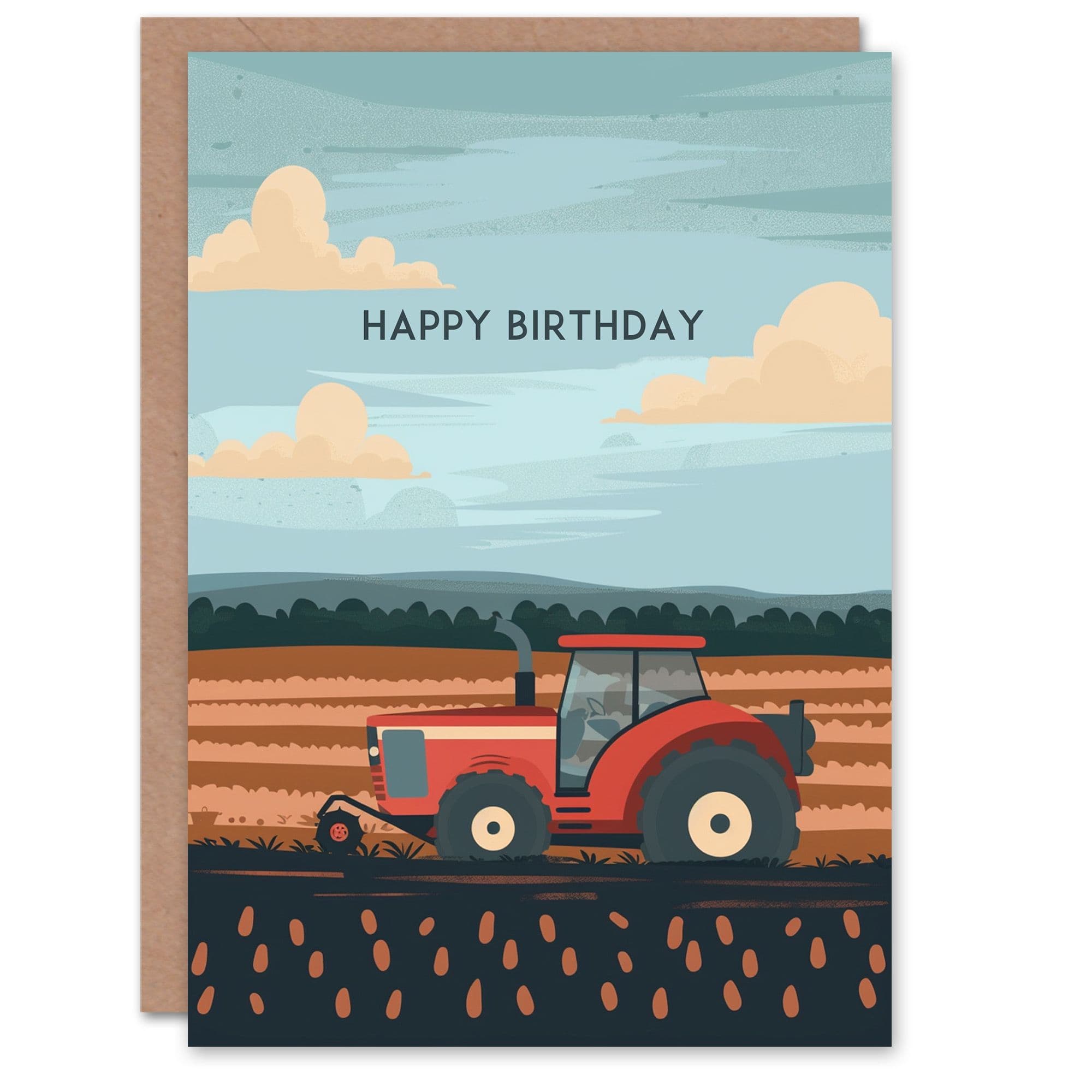 Artery8 Birthday Card Farm Tractor Farming Crop Simple Design For Him Dad Brother Son Papa Grandad Greeting Card