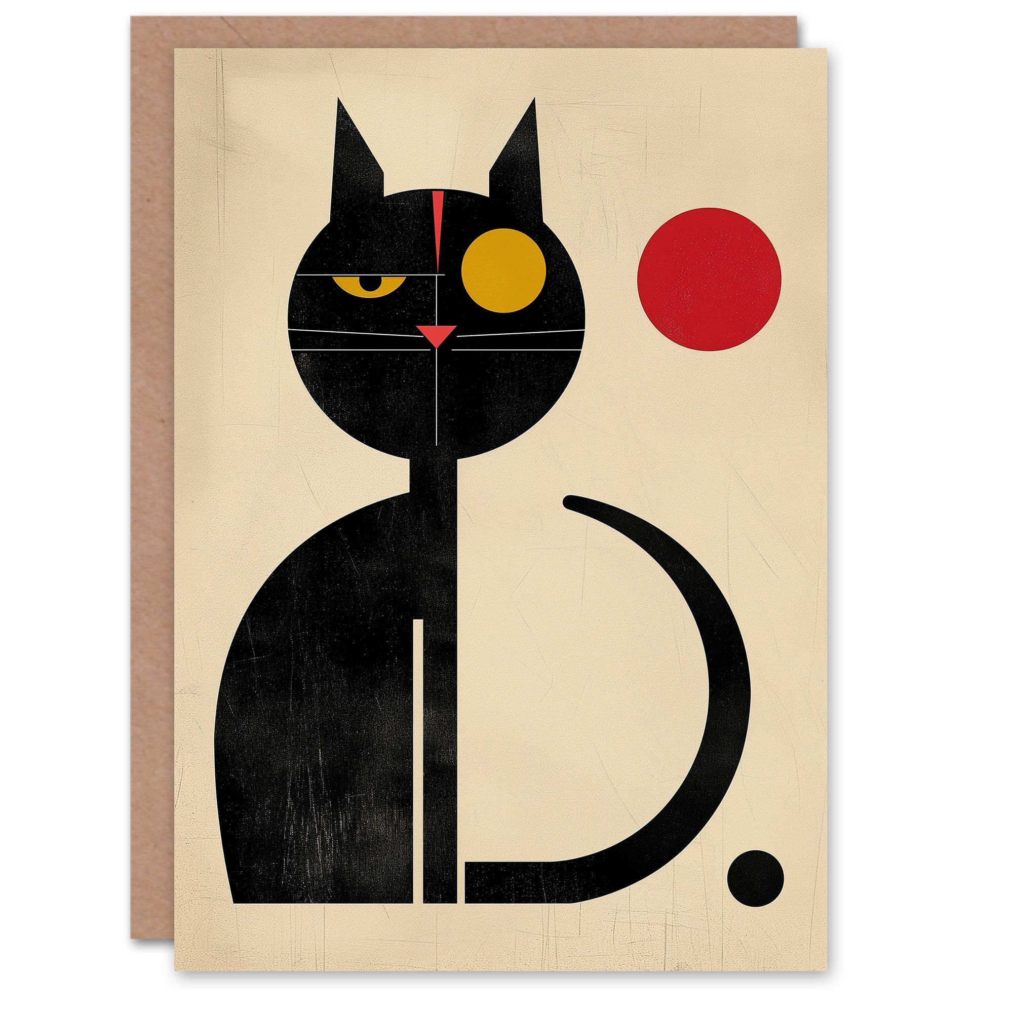 Artery8 Birthday Card Abstract Cat Lover Mid Century Modern For Him Dad Brother Son Papa Grandad Greeting Card