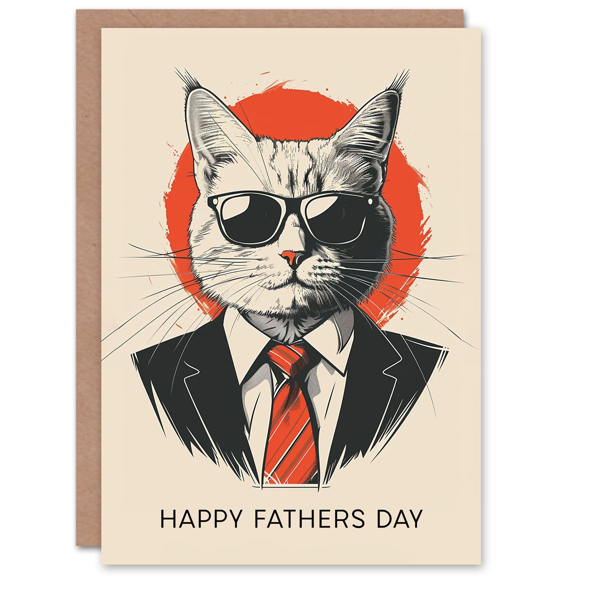 Artery8 Father's Day Card Business Suit Kitty Sunglasses Cat Lover Design For Dad Father Greeting Card