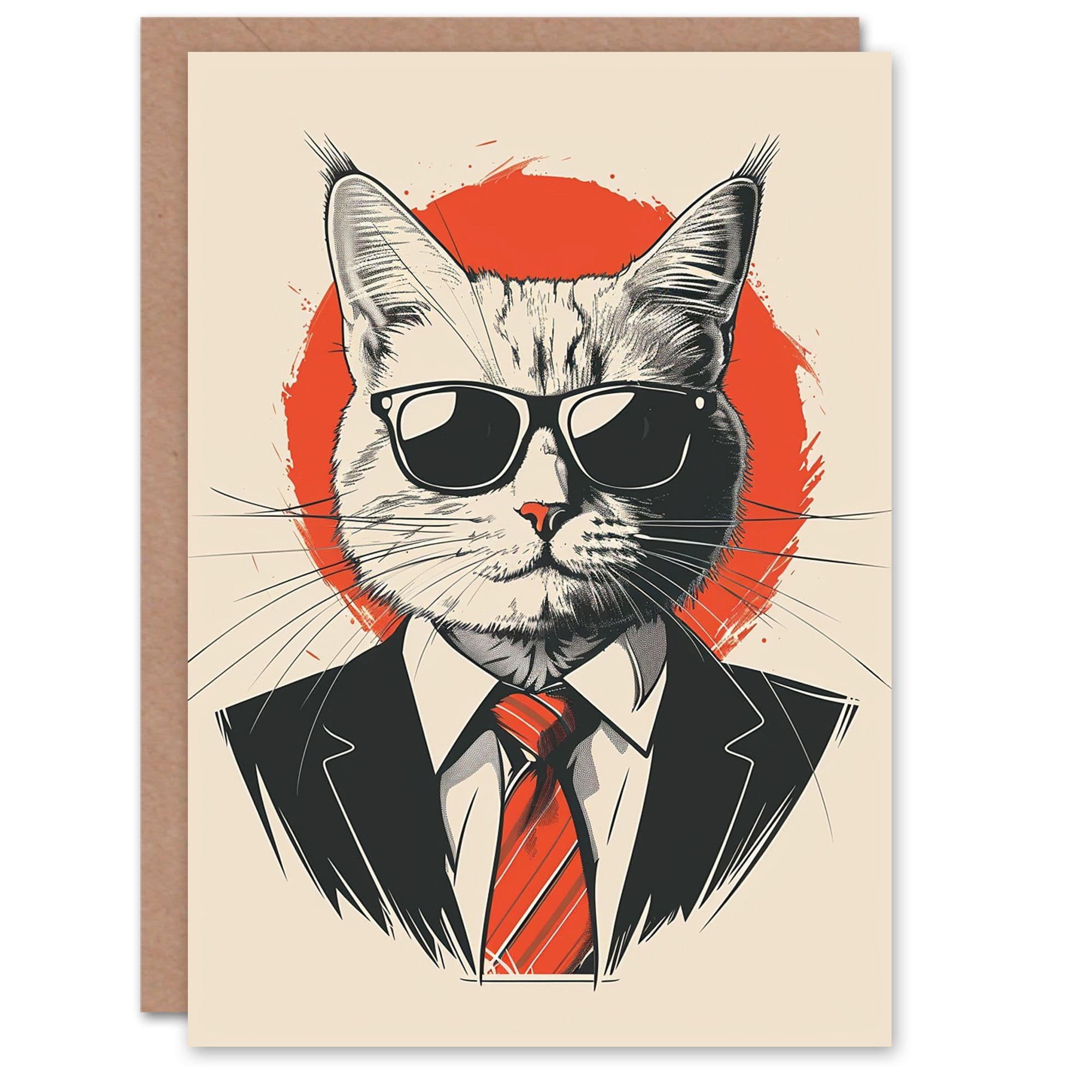 Birthday Card Business Kitty Suit Sunglasses Cat Lover Design Him Dad Brother Son Papa Grandad Greeting Card
