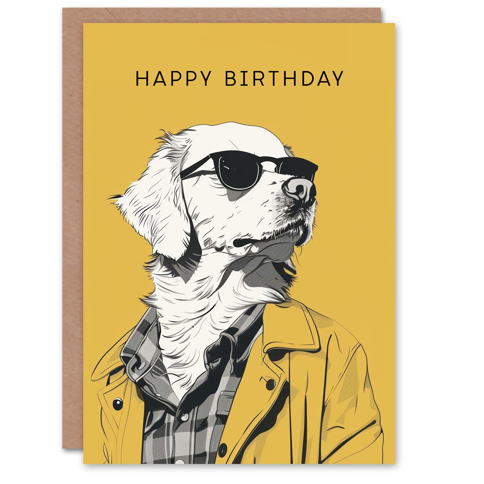 Artery8 Birthday Card Golden Retriever Dog Lover Cool Guy Pet Design For Him Dad Brother Son Papa Grandad Greeting Card