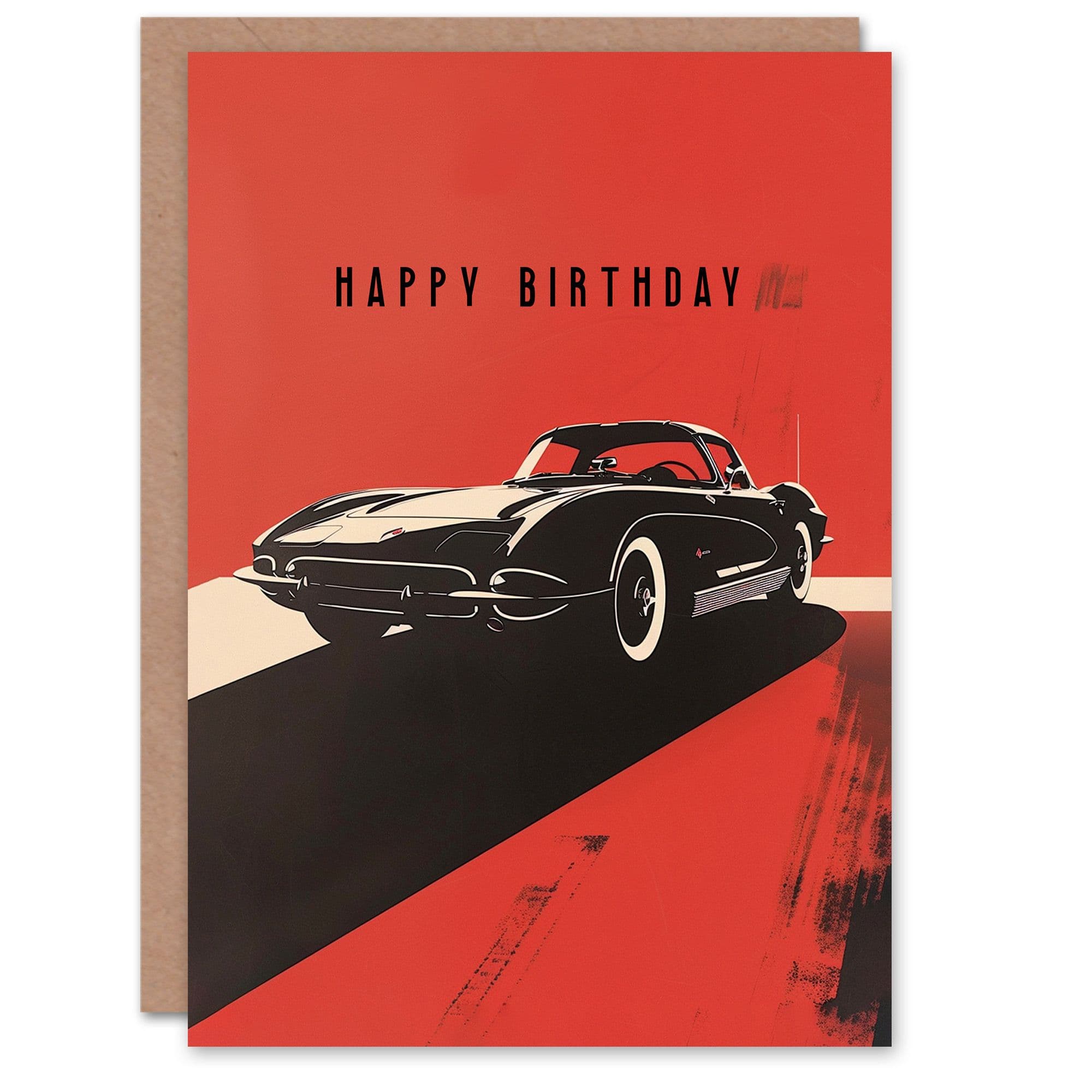 Artery8 Birthday Card Sports Car Bold Red Black White High Contrast For Him Dad Brother Son Papa Grandad Greeting Card