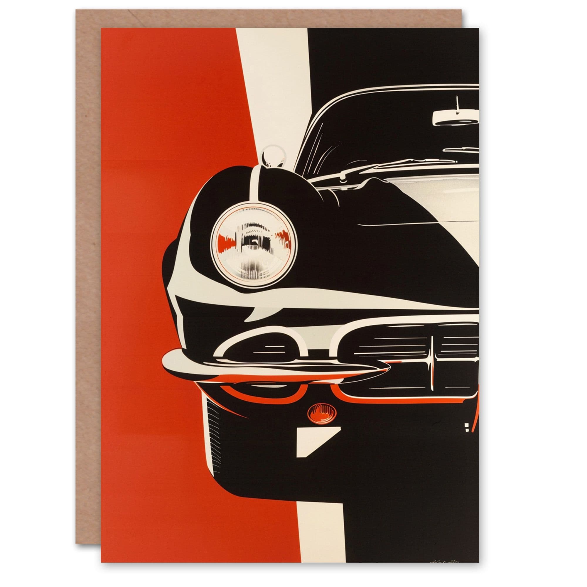 Artery8 Birthday Card Sports Car Front Headlights Bumper High Contrast For Him Dad Brother Son Papa Grandad Greeting Card