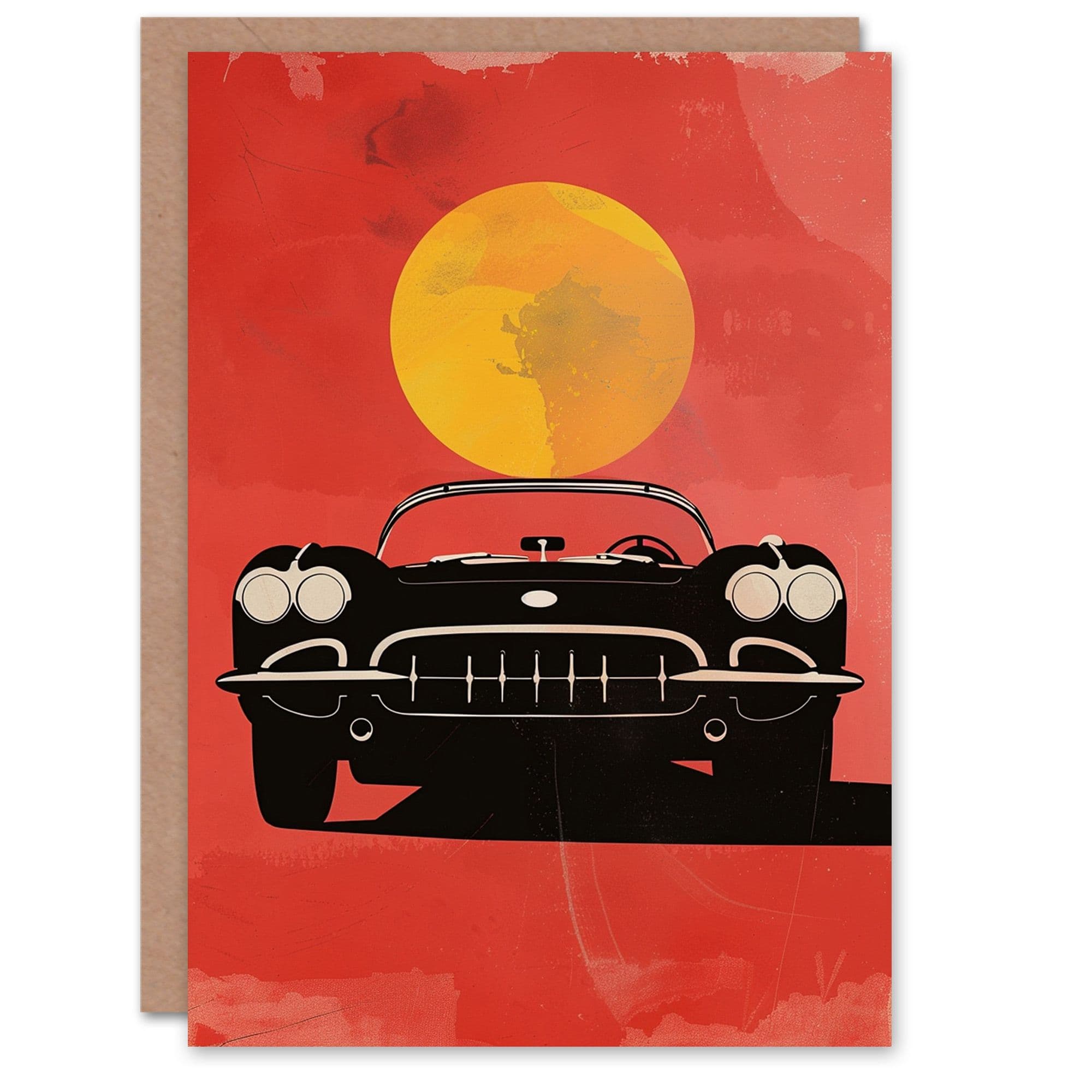 Birthday Card Sports Car Sunset Ride Convertible Front View Him Dad Brother Son Papa Grandad Greeting Card