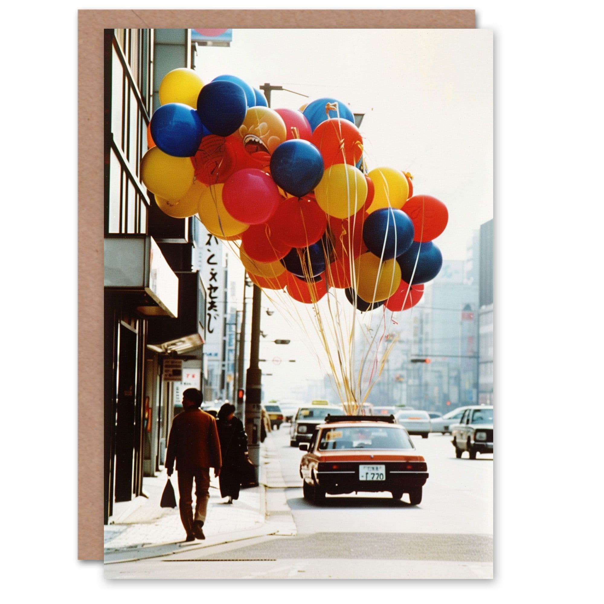 Birthday Card Balloon Bundle Car City Street Retro Photograph Him Dad Brother Son Papa Grandad Greeting Card