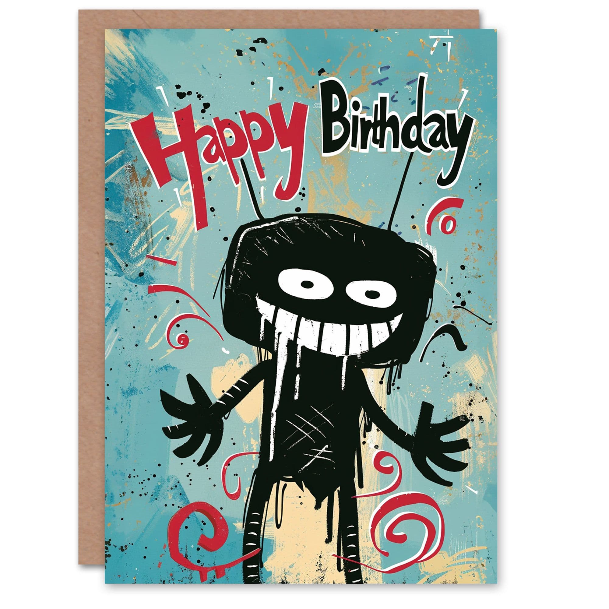 Birthday Card Creepy Stick Man Drawing Weird Messy Him Dad Brother Son Papa Grandad Greeting Card