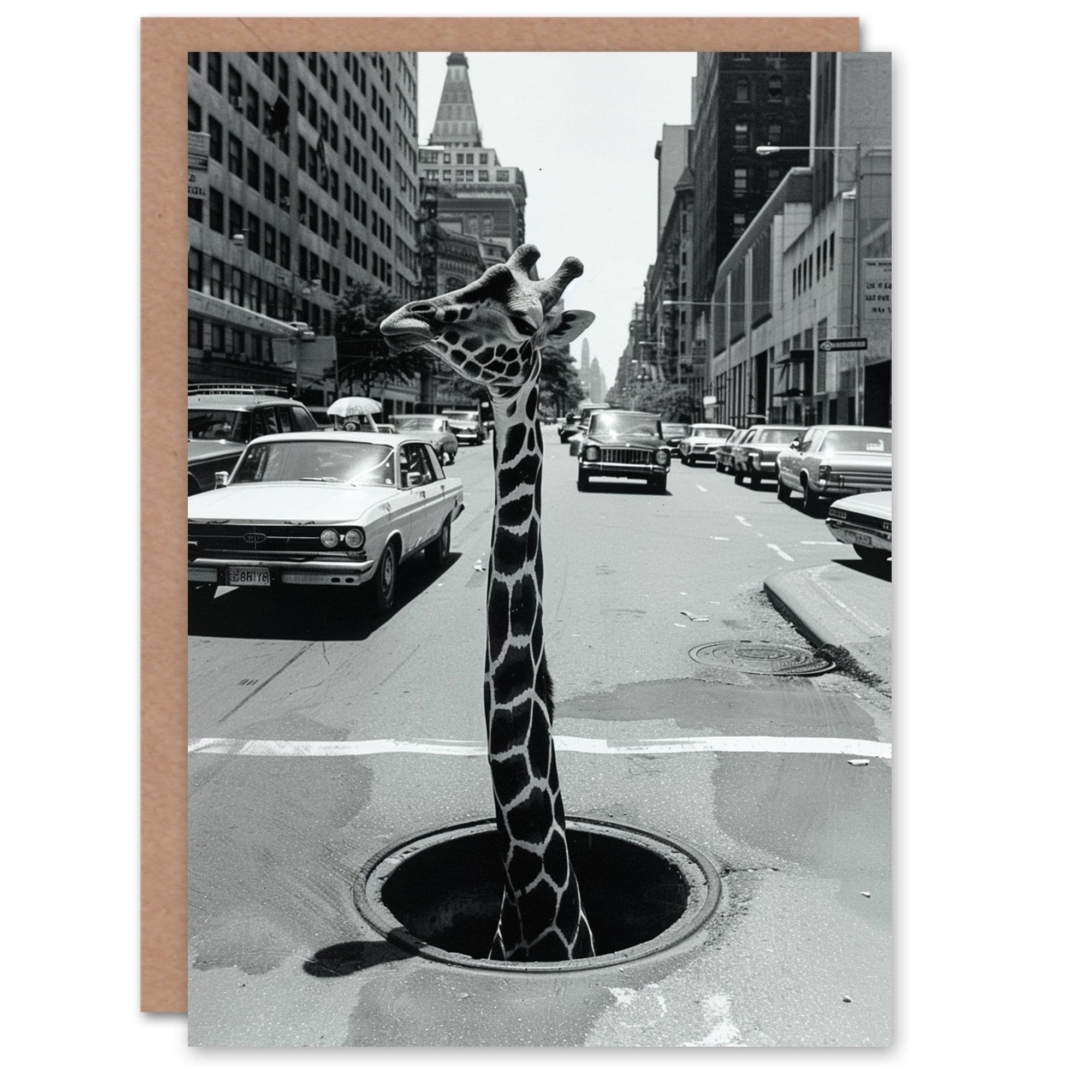 Artery8 Birthday Card Giraffe in the City Retro Photo Fun Animal Lover Arty Art All Occasion Greeting Card