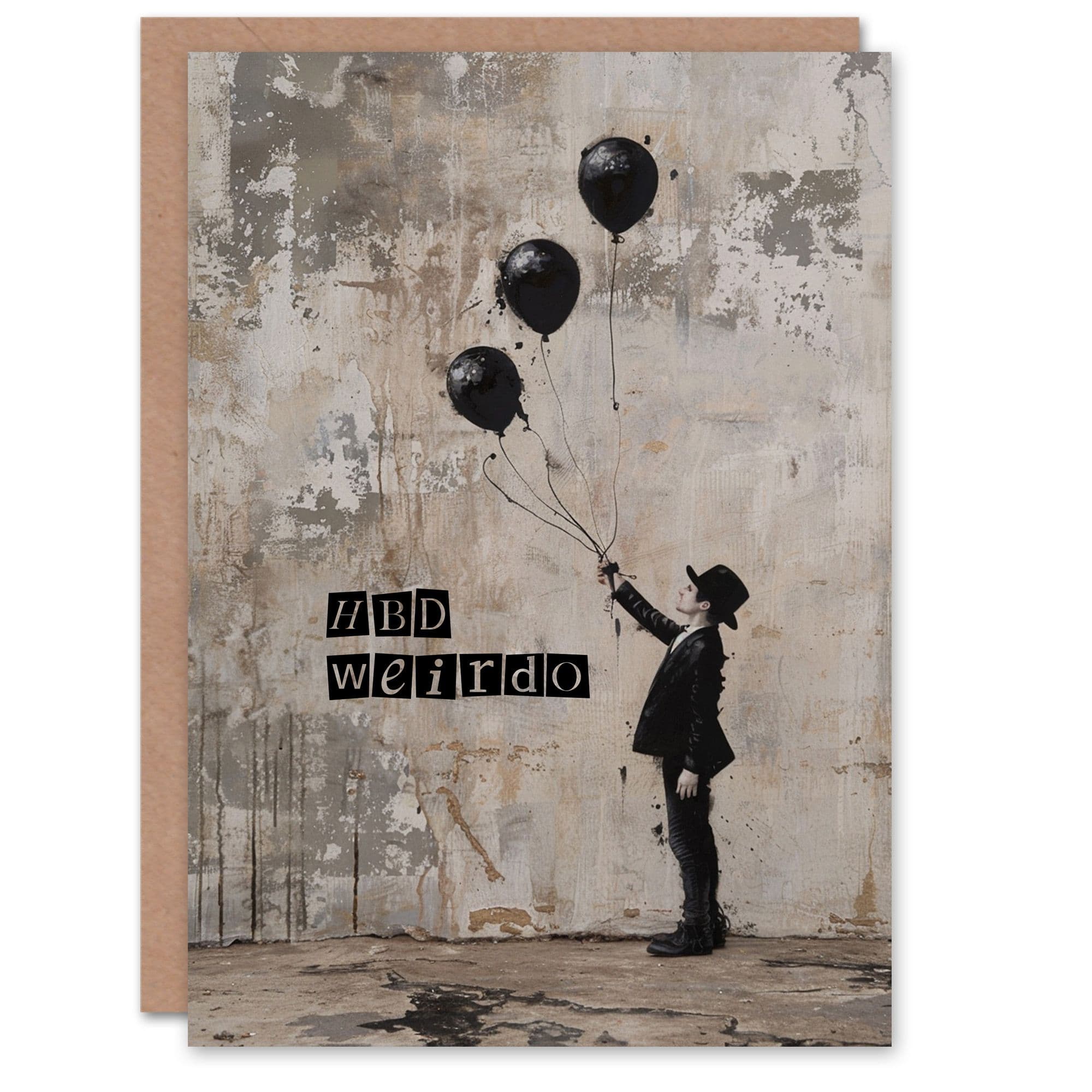 Artery8 Birthday Card HBD Weirdo Goth with Black Balloons Drawing For Him Dad Brother Son Papa Grandad Greeting Card