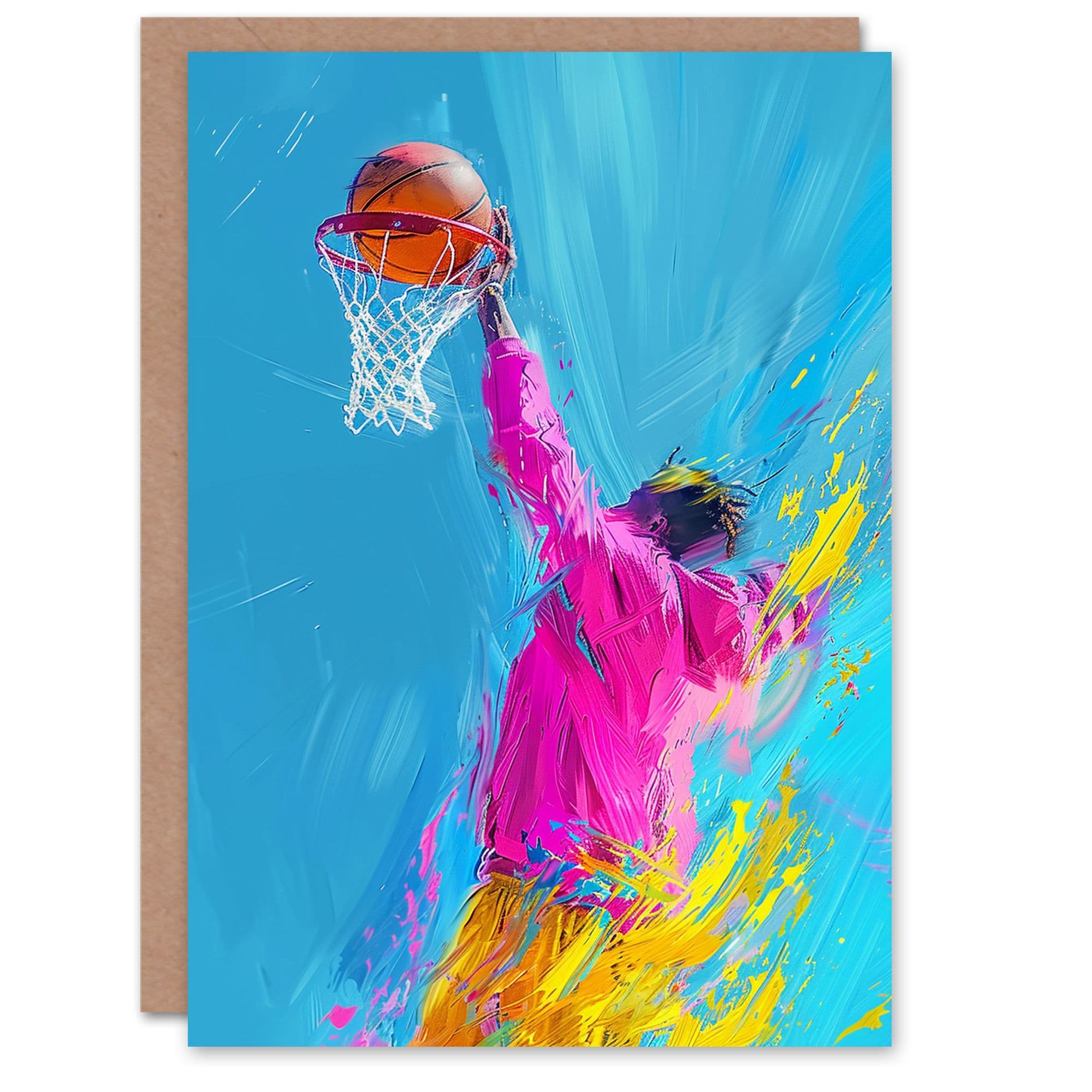 Birthday Card Abstract Bright Basketball Hoop Slam Dunk Him Dad Brother Son Papa Grandad Greeting Card