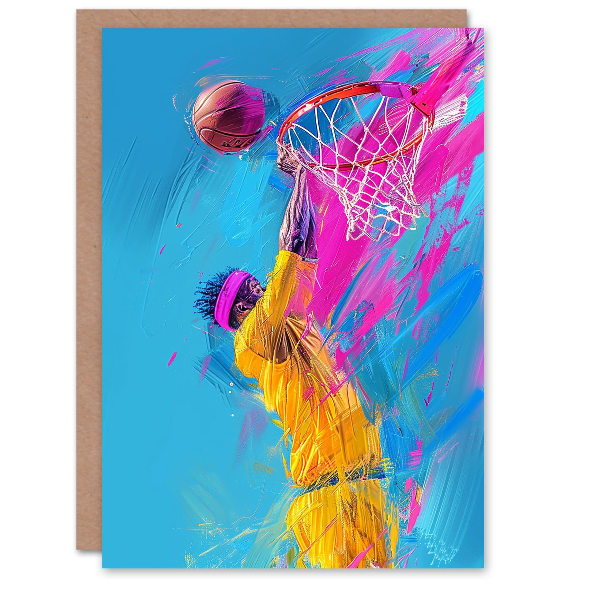 Birthday Card Bright Abstract Basketball Hoop Slam Dunk Him Dad Brother Son Papa Grandad Greeting Card