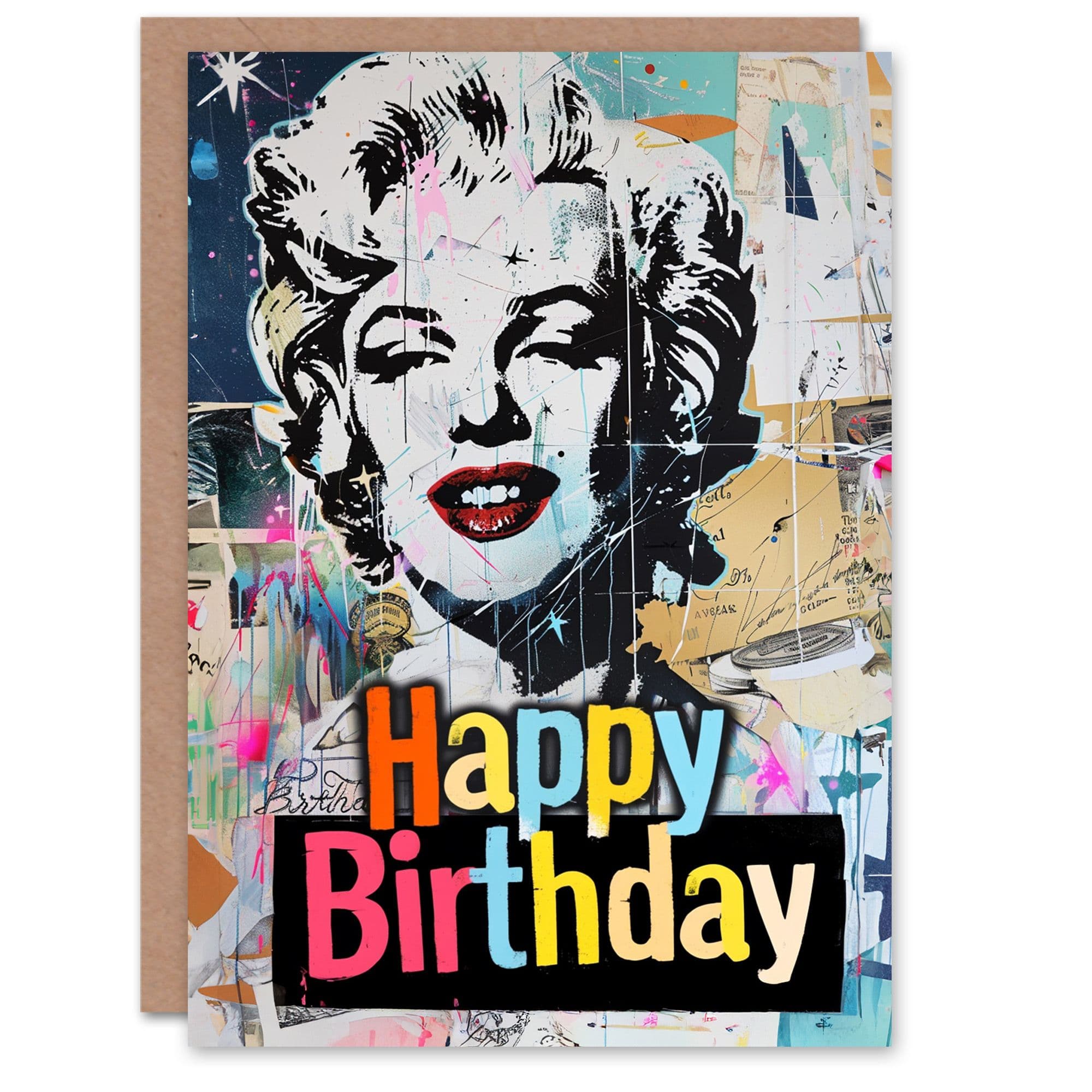 Birthday Card Punk Marilyn Collage Bright Graffiti Icon Art Him Her Man Woman Greeting Card