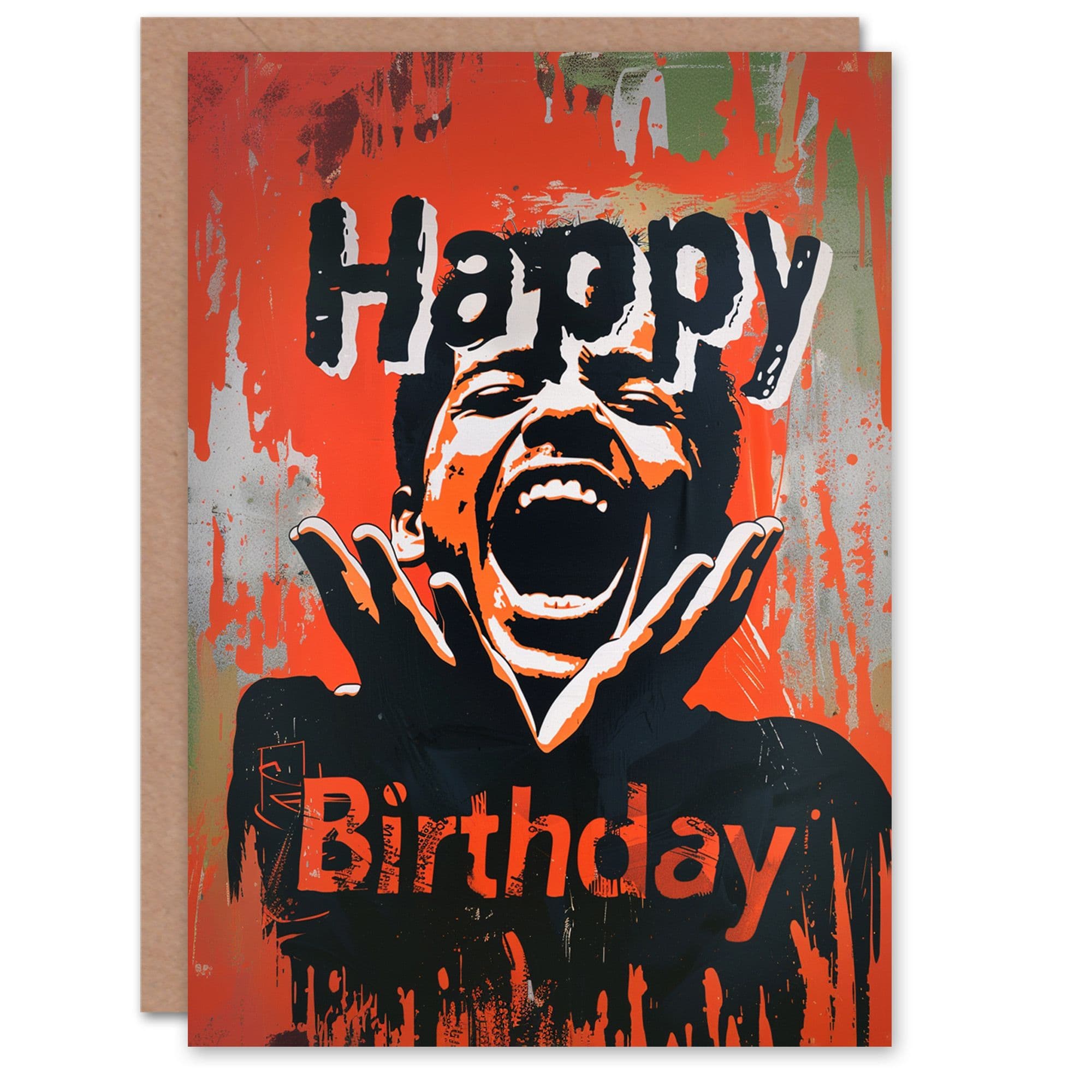 Birthday Card Screaming Man Killer Horror Creepy Him Dad Brother Son Papa Grandad Greeting Card