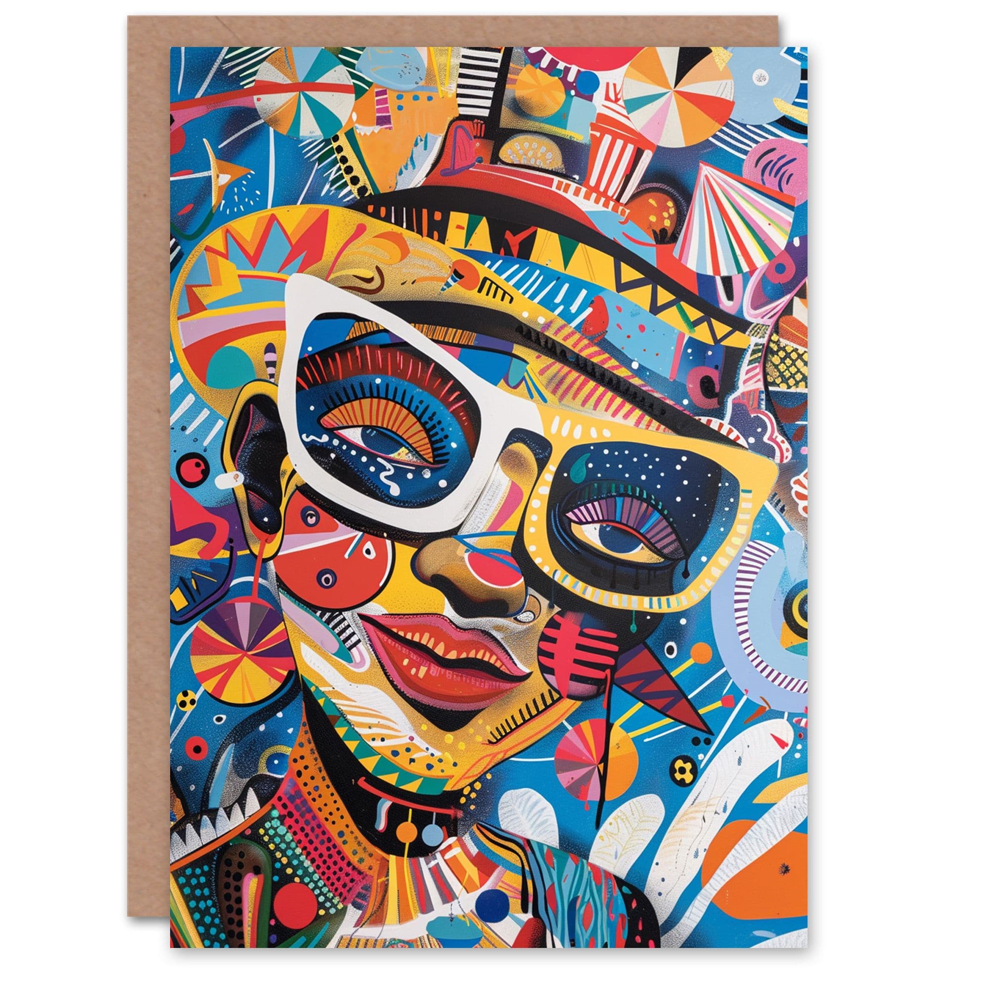 Birthday Card Funky Bright Colourful Abstract Portrait Arty Art All Occasion Greeting Card