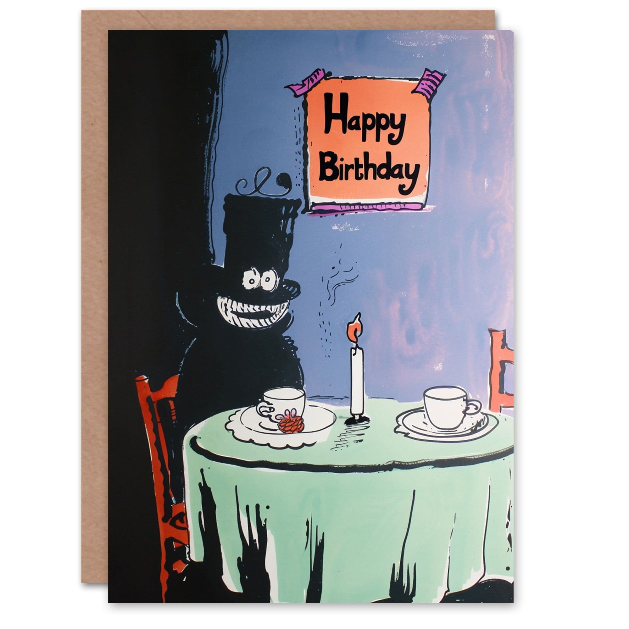 Birthday Card Spooky Cheshire Cat Grin Tea Party Drawing Him Dad Brother Son Papa Grandad Greeting Card