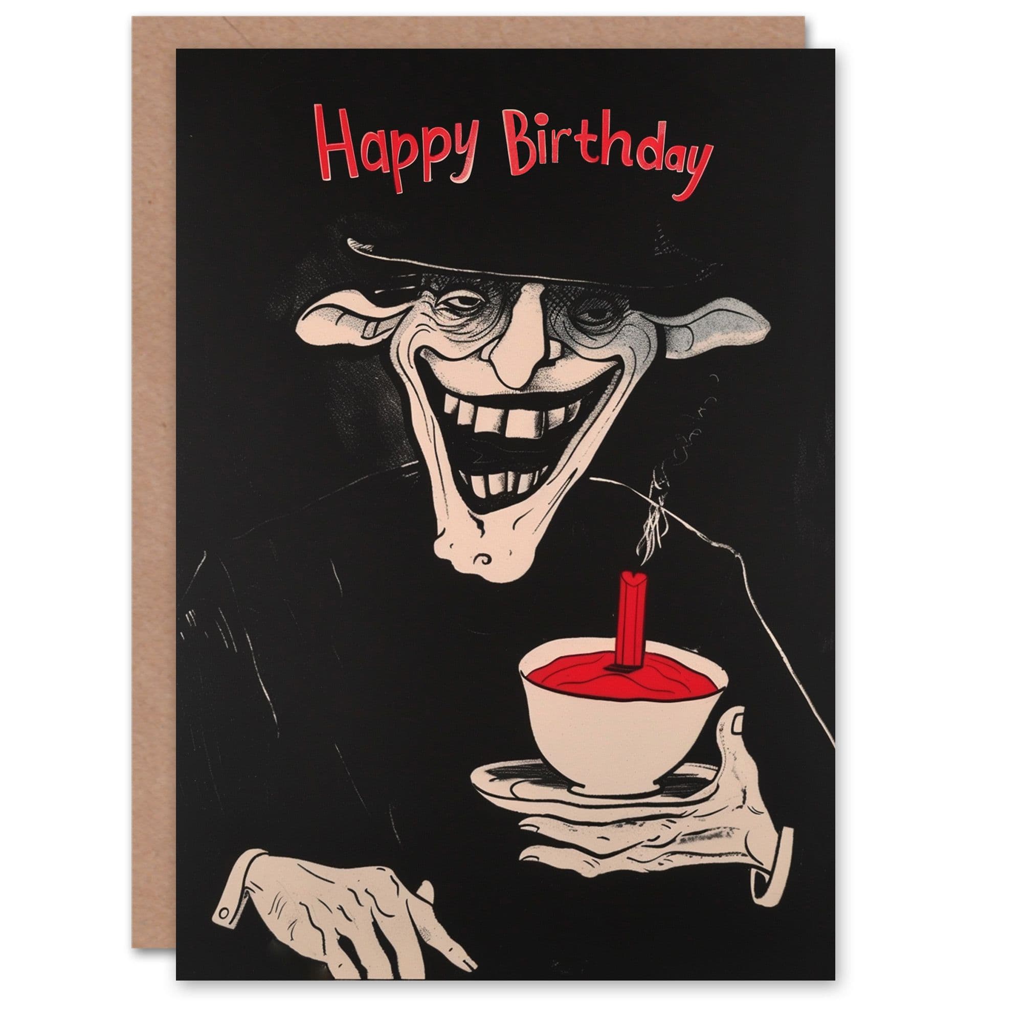 Birthday Card Creepy Witch Tea Candle Spooky Drawing Him Dad Brother Son Papa Grandad Greeting Card