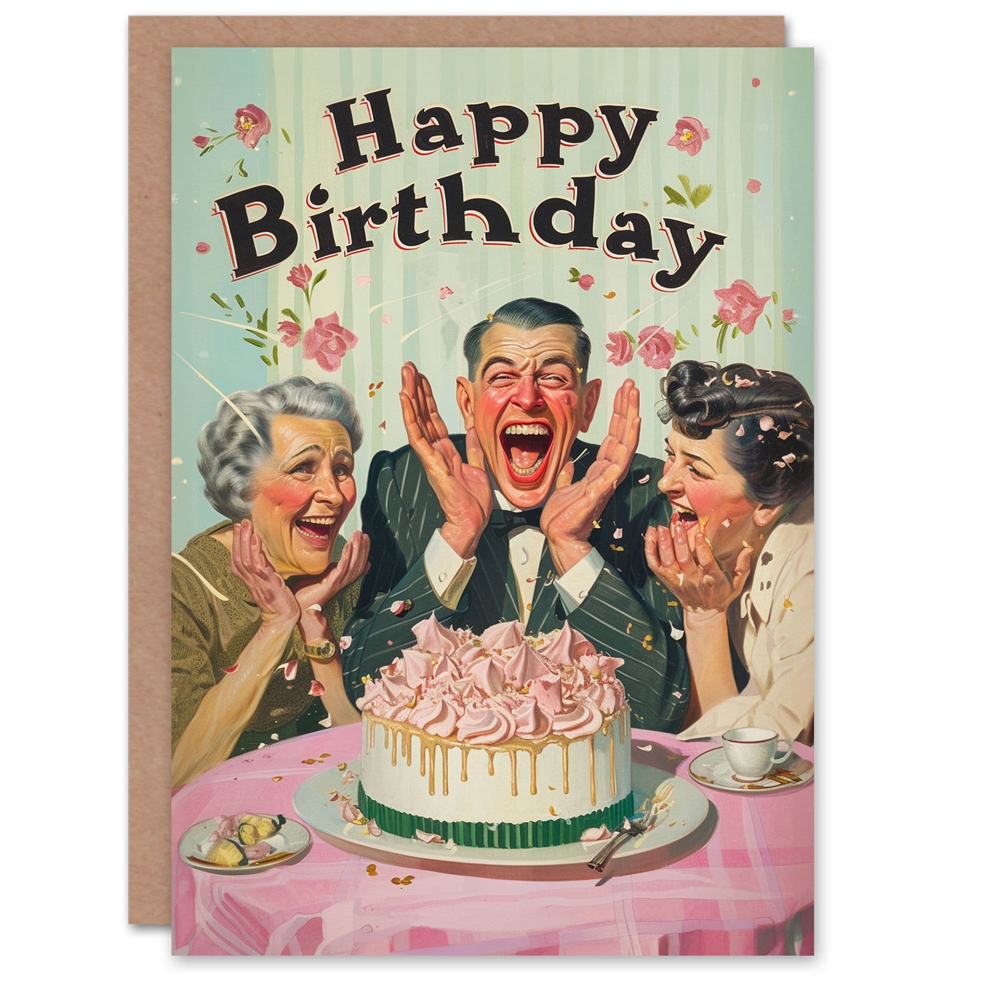 Artery8 Birthday Card Retro Vintage Birthday Cake Party Fun For Him Her Man Woman Greeting Card