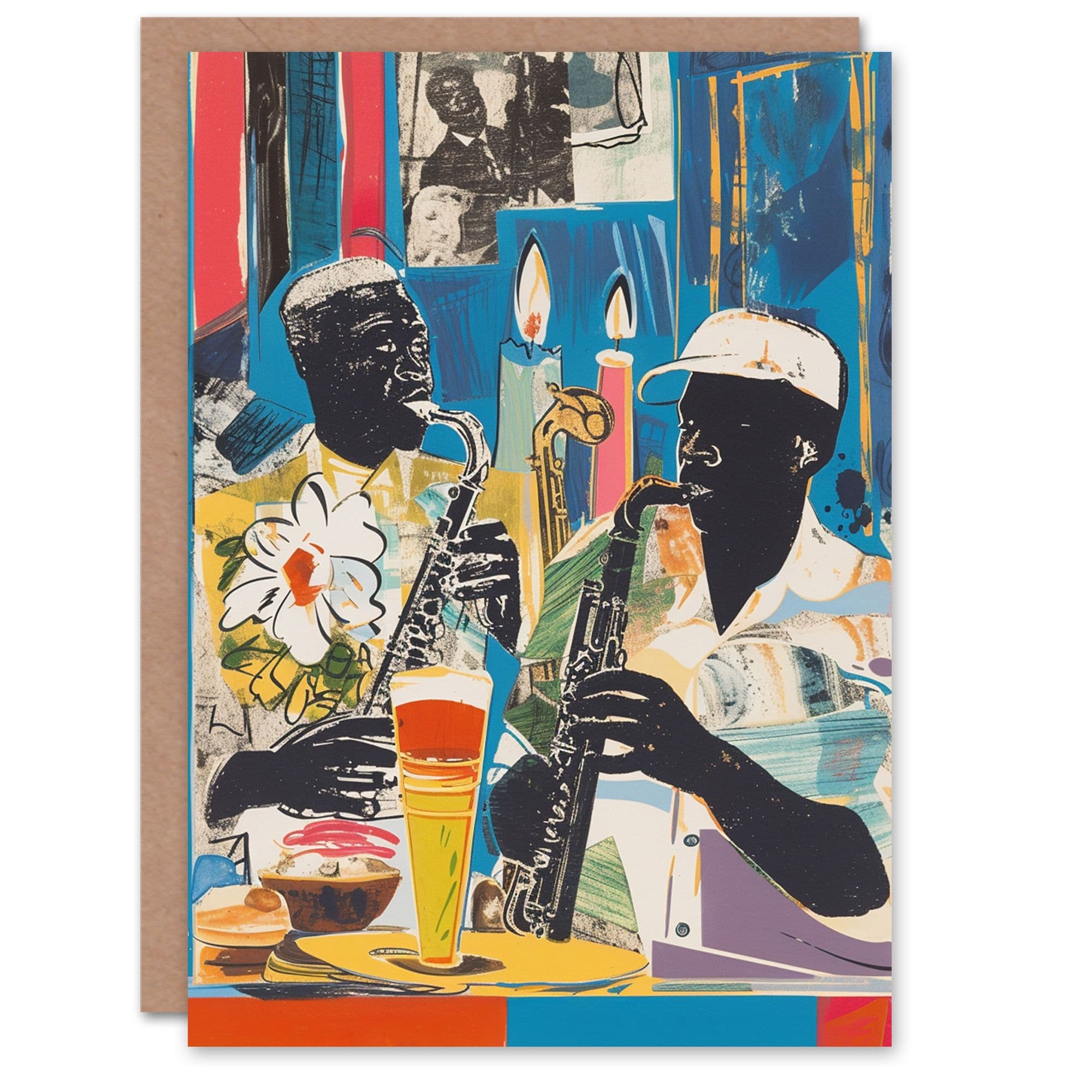 Artery8 Birthday Card Jazz Saxophone Musicians Abstract Painting For Him Dad Brother Son Papa Grandad Greeting Card