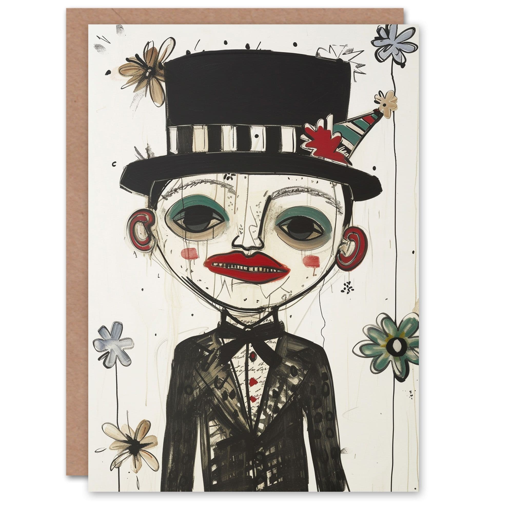 Birthday Card Weird Man Party Hat Drawing Offbeat Him Dad Brother Son Papa Grandad Greeting Card