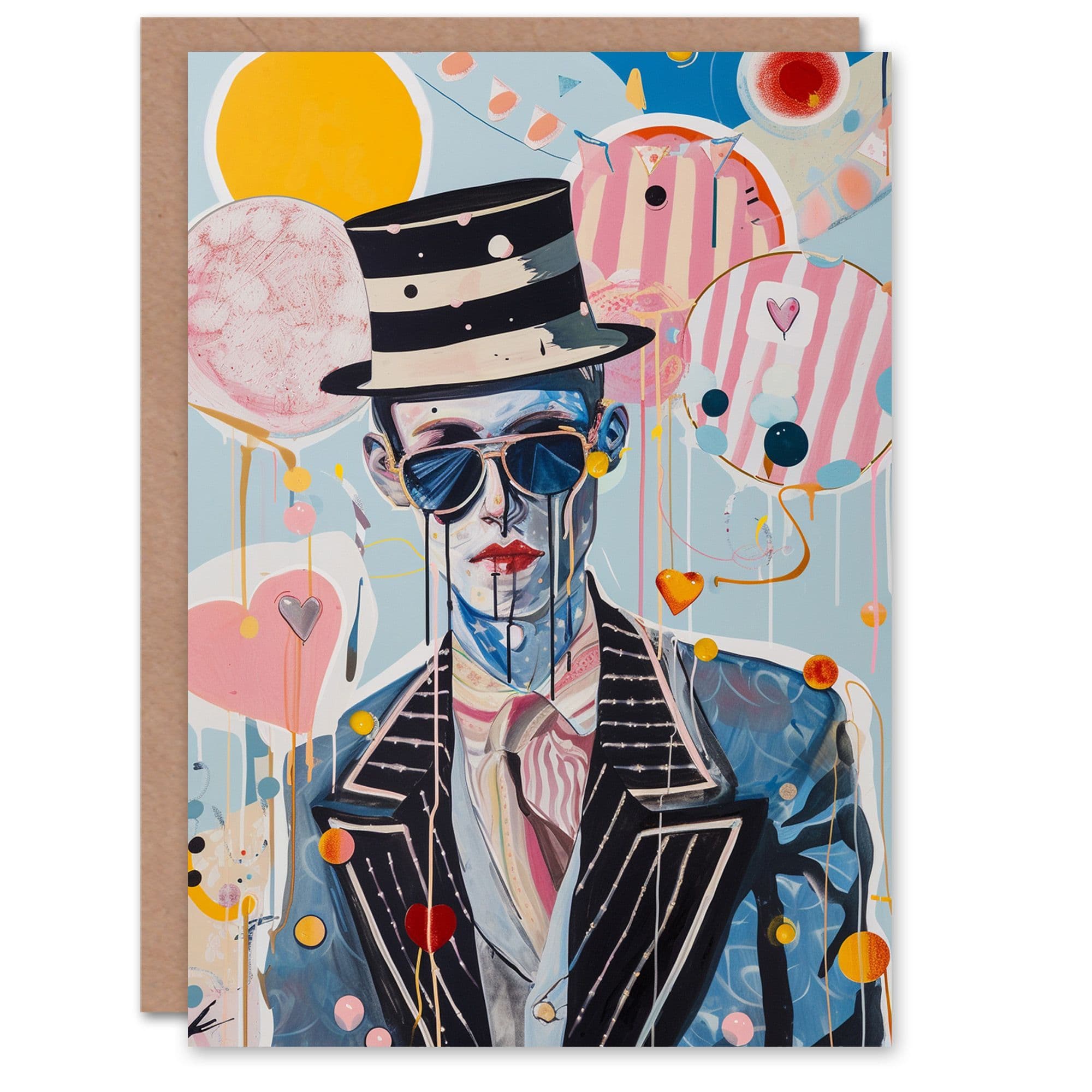 Birthday Card Abstract Arty Portrait Clown Carnival Magic Him Dad Brother Son Papa Grandad Greeting Card