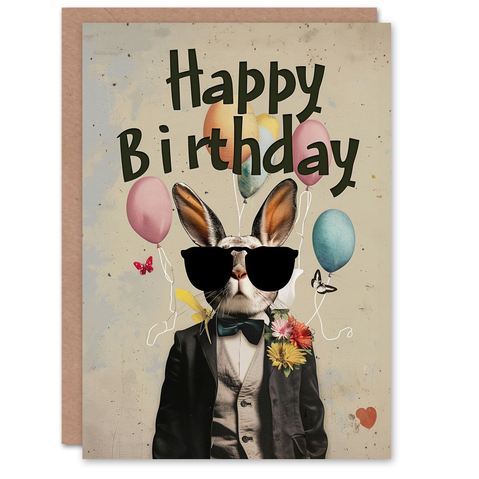 Artery8 Birthday Card Cool Rabbit in Shades Balloons Party Fun For Him Dad Brother Son Papa Grandad Greeting Card