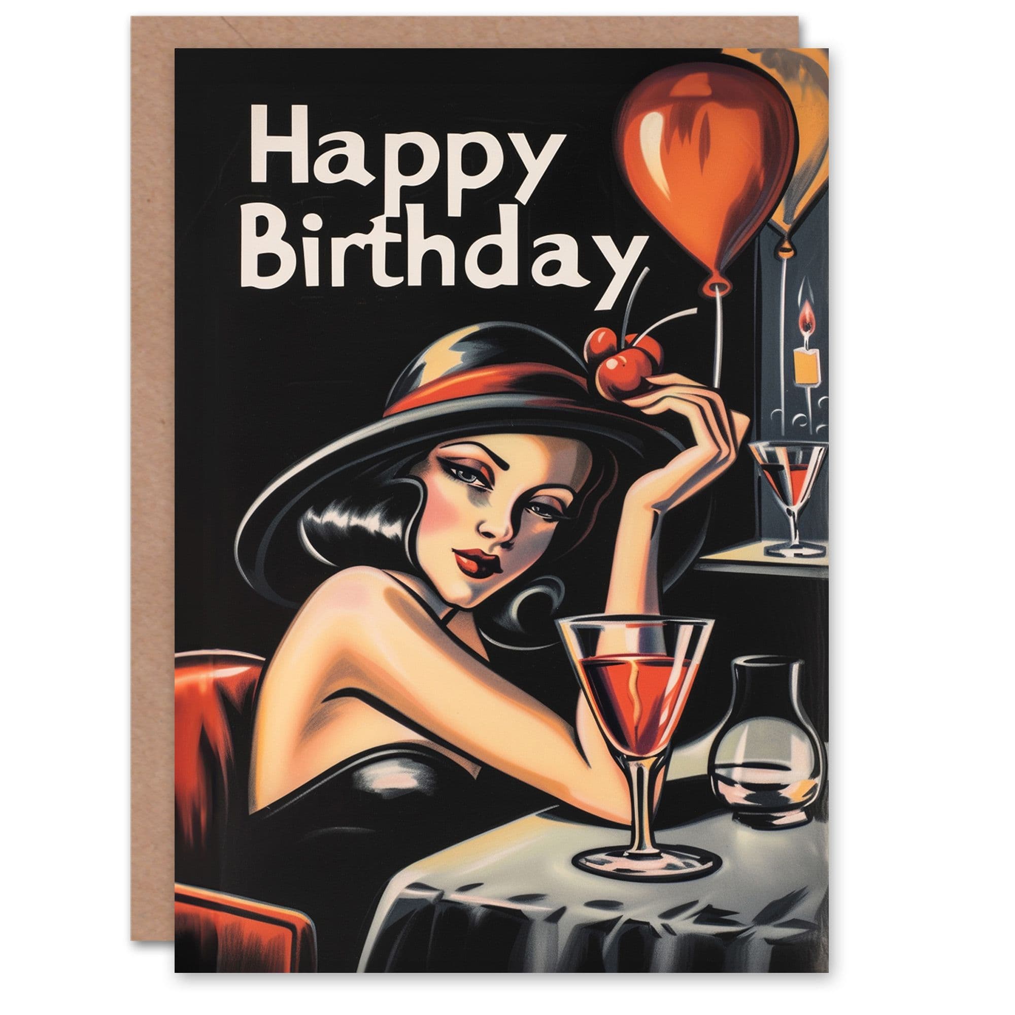 Birthday Card Classic Sultry Woman Bar Vintage Painting Him Her Man Woman Greeting Card