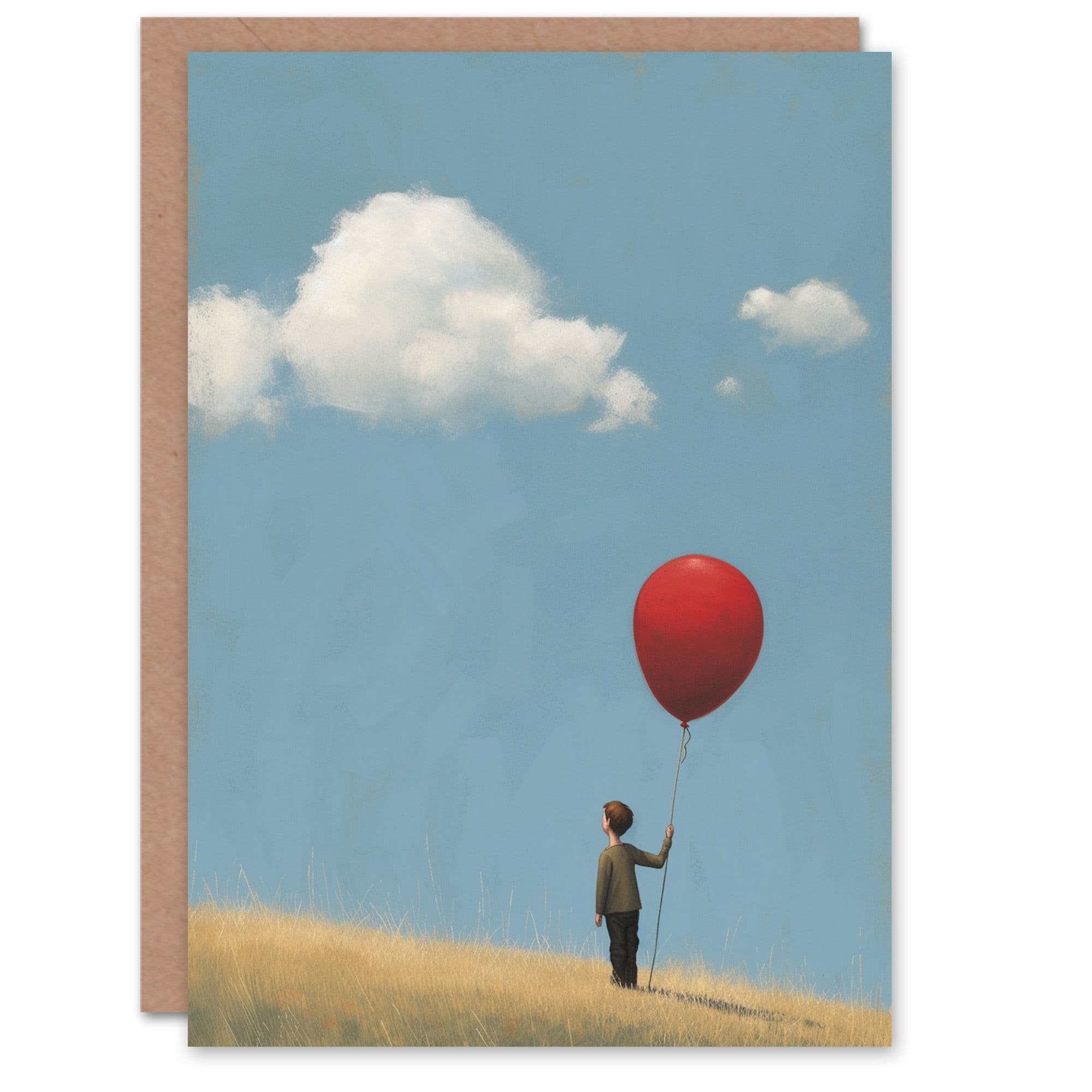 Artery8 Birthday Card Cute Boy with Balloon in Field Happy Painting For Him Dad Brother Son Papa Grandad Greeting Card