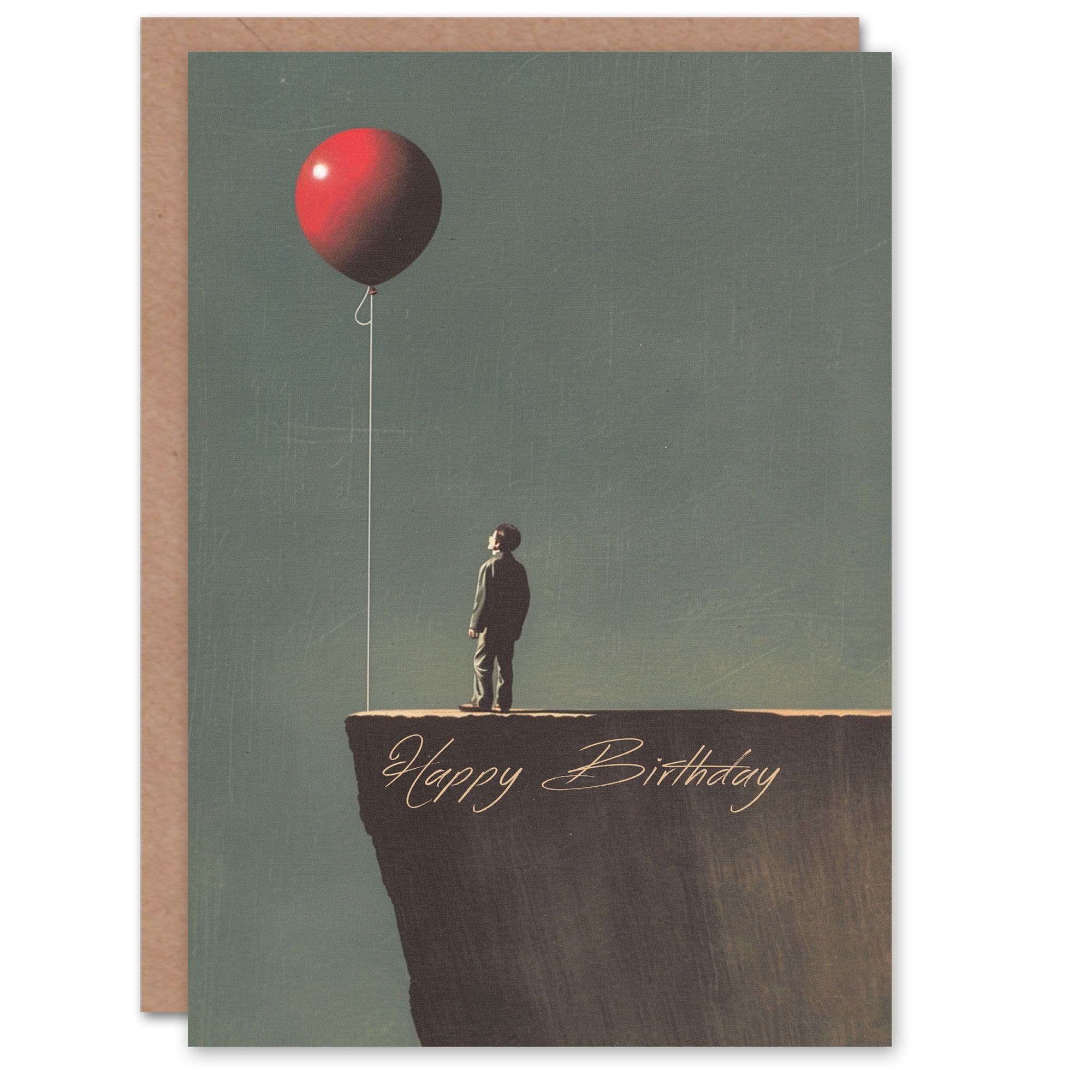 Artery8 Birthday Card Boy with Balloon on Cliff Abstract Retro For Him Dad Brother Son Papa Grandad Greeting Card