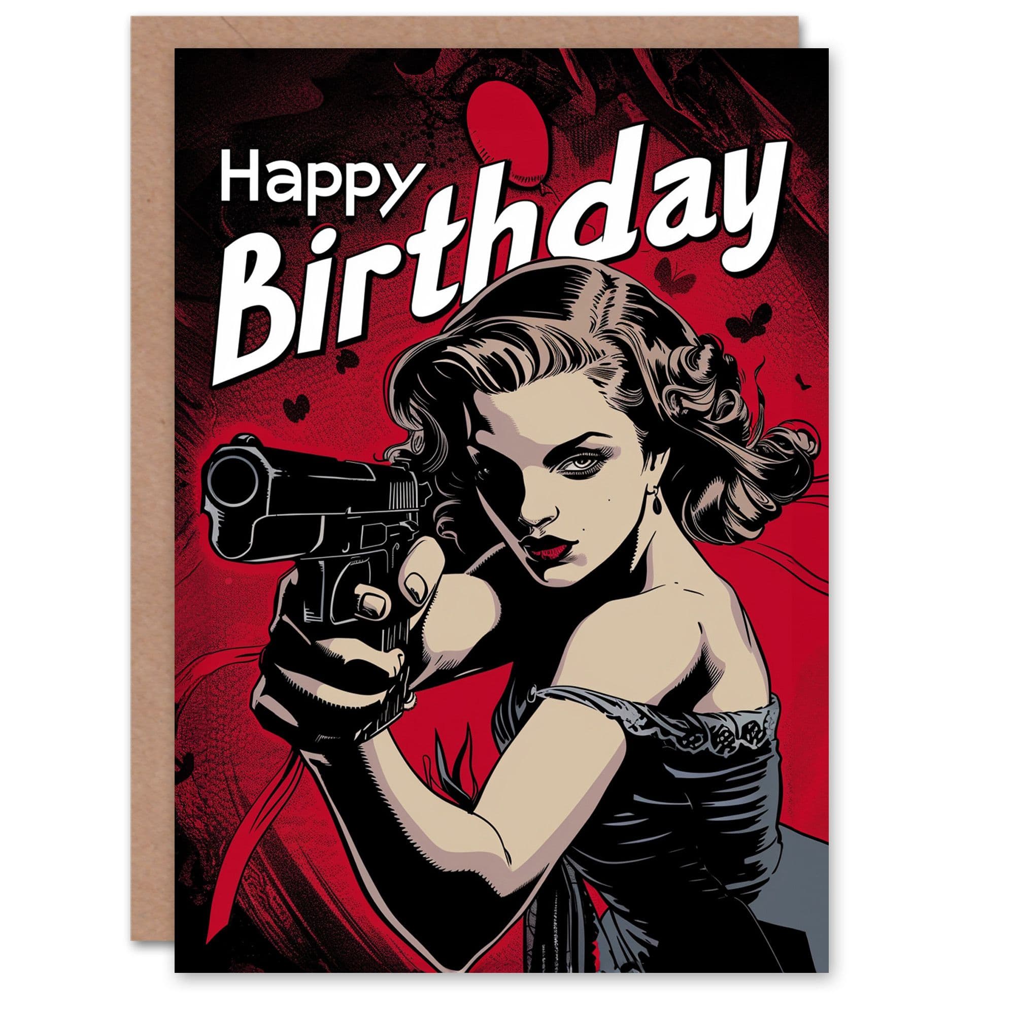 Artery8 Birthday Card Comic Book Woman Spy Sultry Sexy For Him Her Man Woman Greeting Card