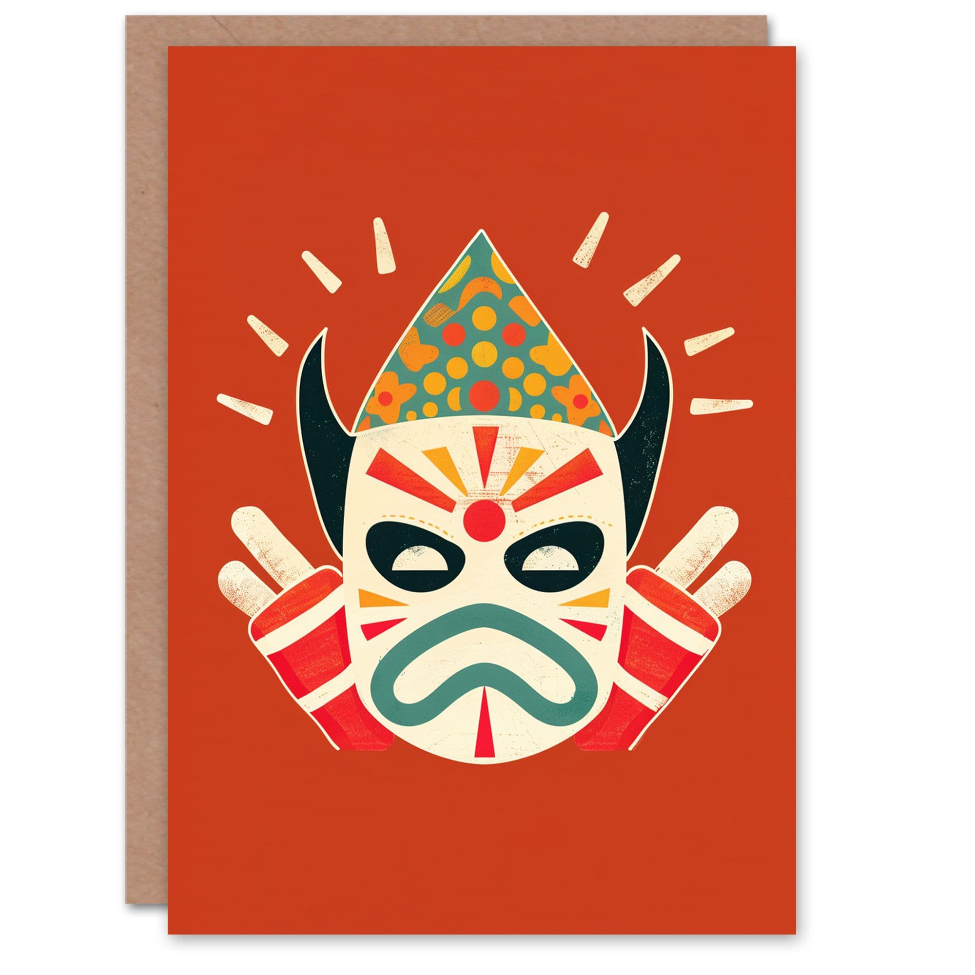 Birthday Card Traditional Japanese Mask Him Dad Brother Son Papa Grandad Greeting Card
